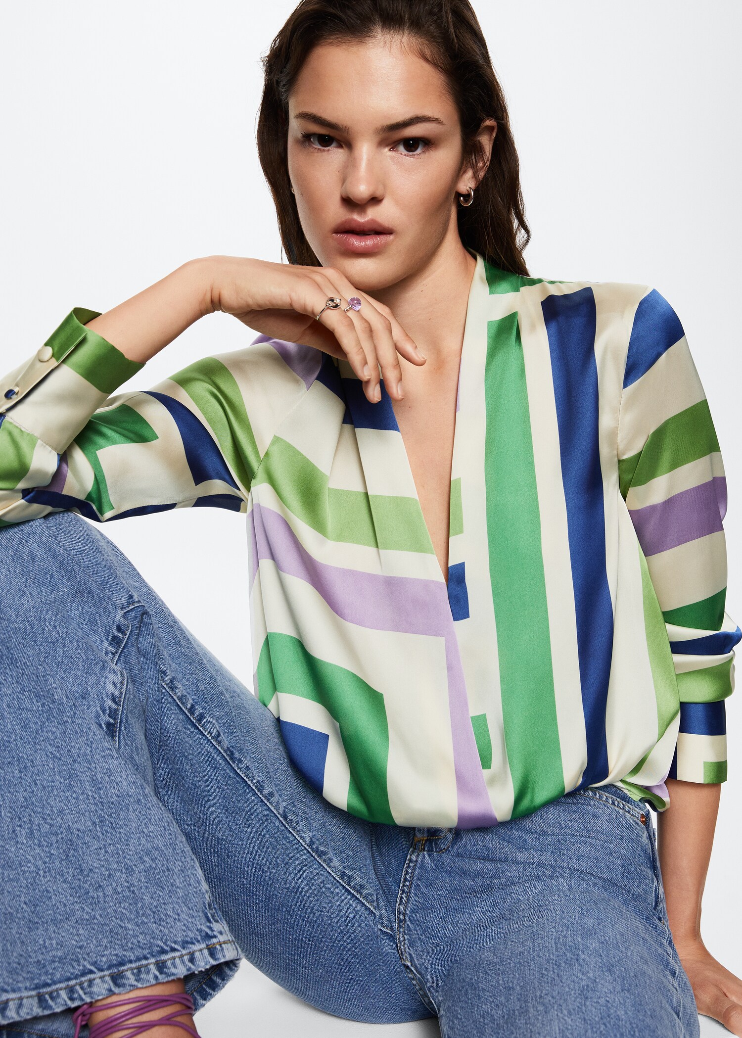 Striped wrap blouse - Details of the article 1