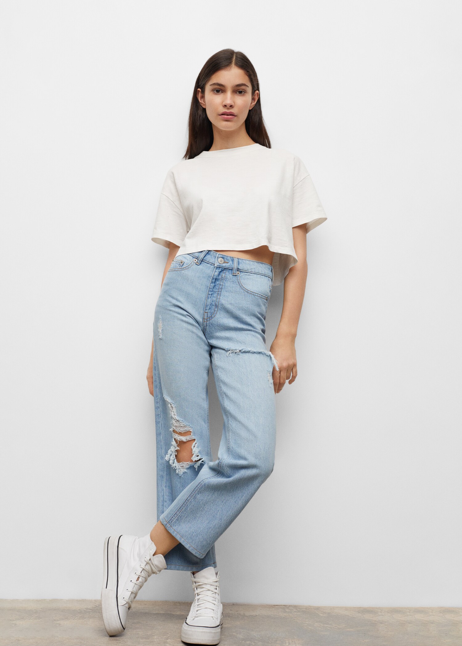 Straight-fit decorative rips jeans - Medium plane