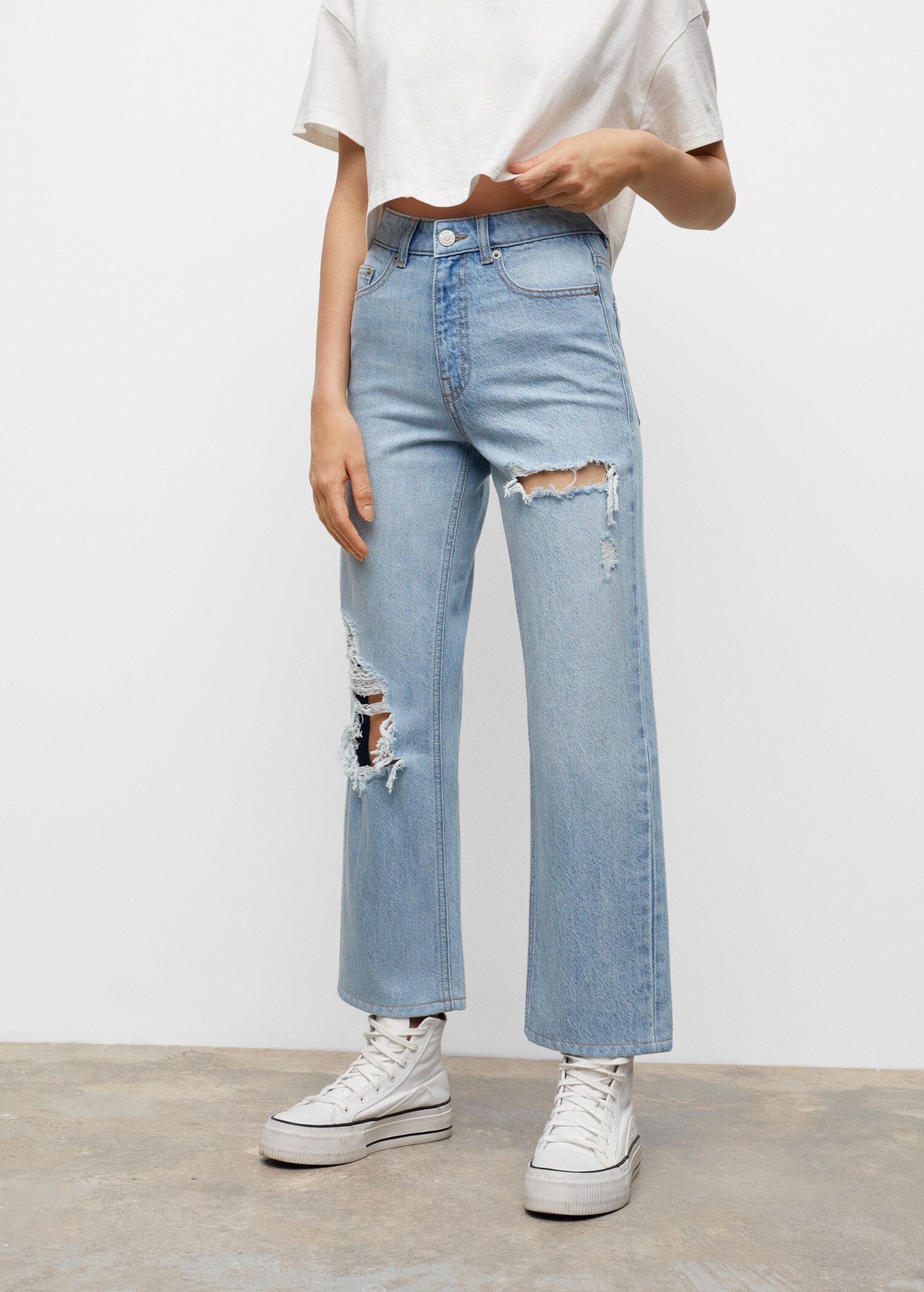 Straight-fit decorative rips jeans - Details of the article 1