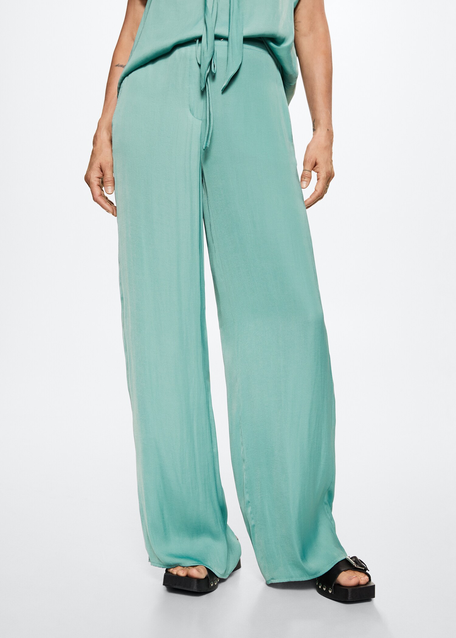 Satin-finish elastic waist trousers - Medium plane