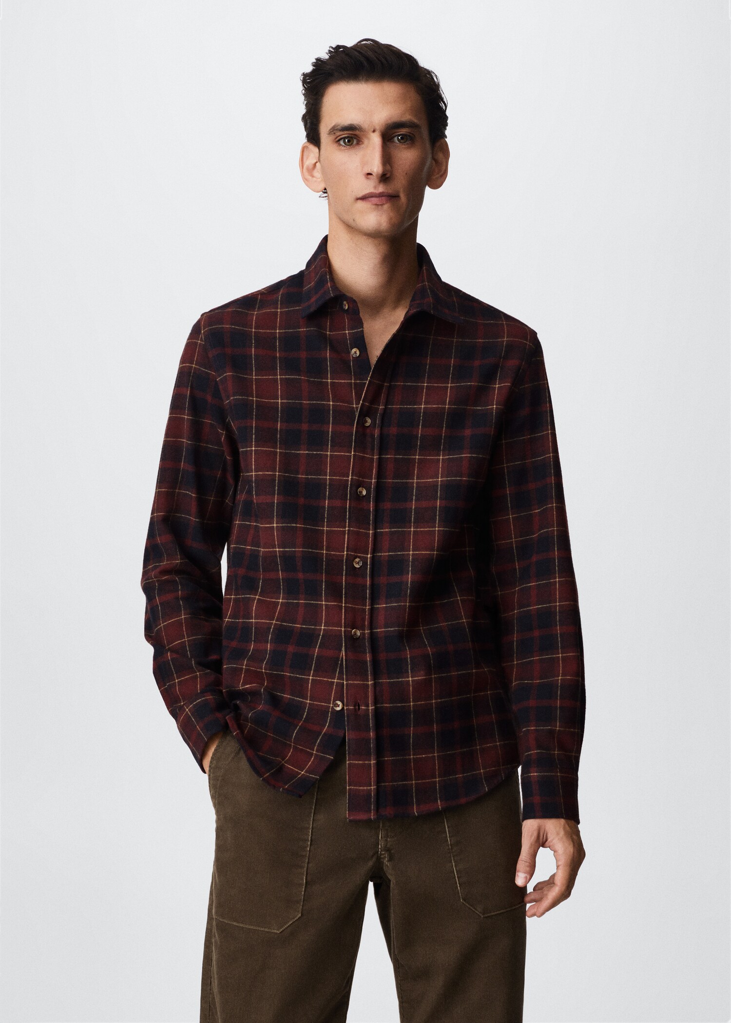 Camisa regular fit franela cuadros - Plano medio