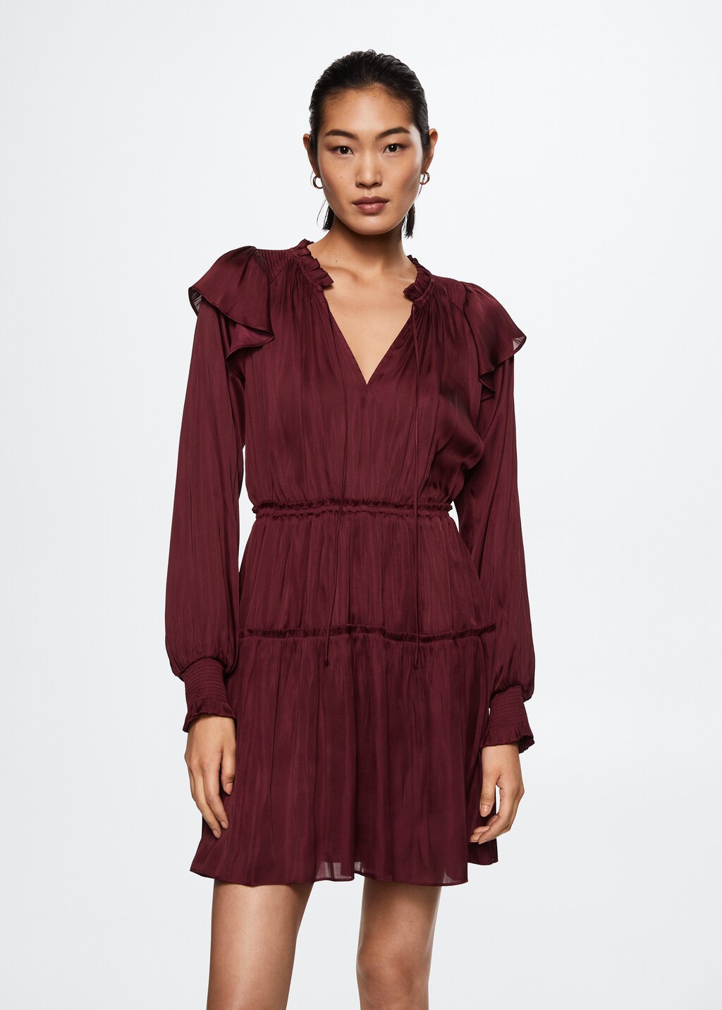 MANGO(マンゴ)☆Ruffled detail dress☆SNS大人気 Mango + Ruffles Slit Dress