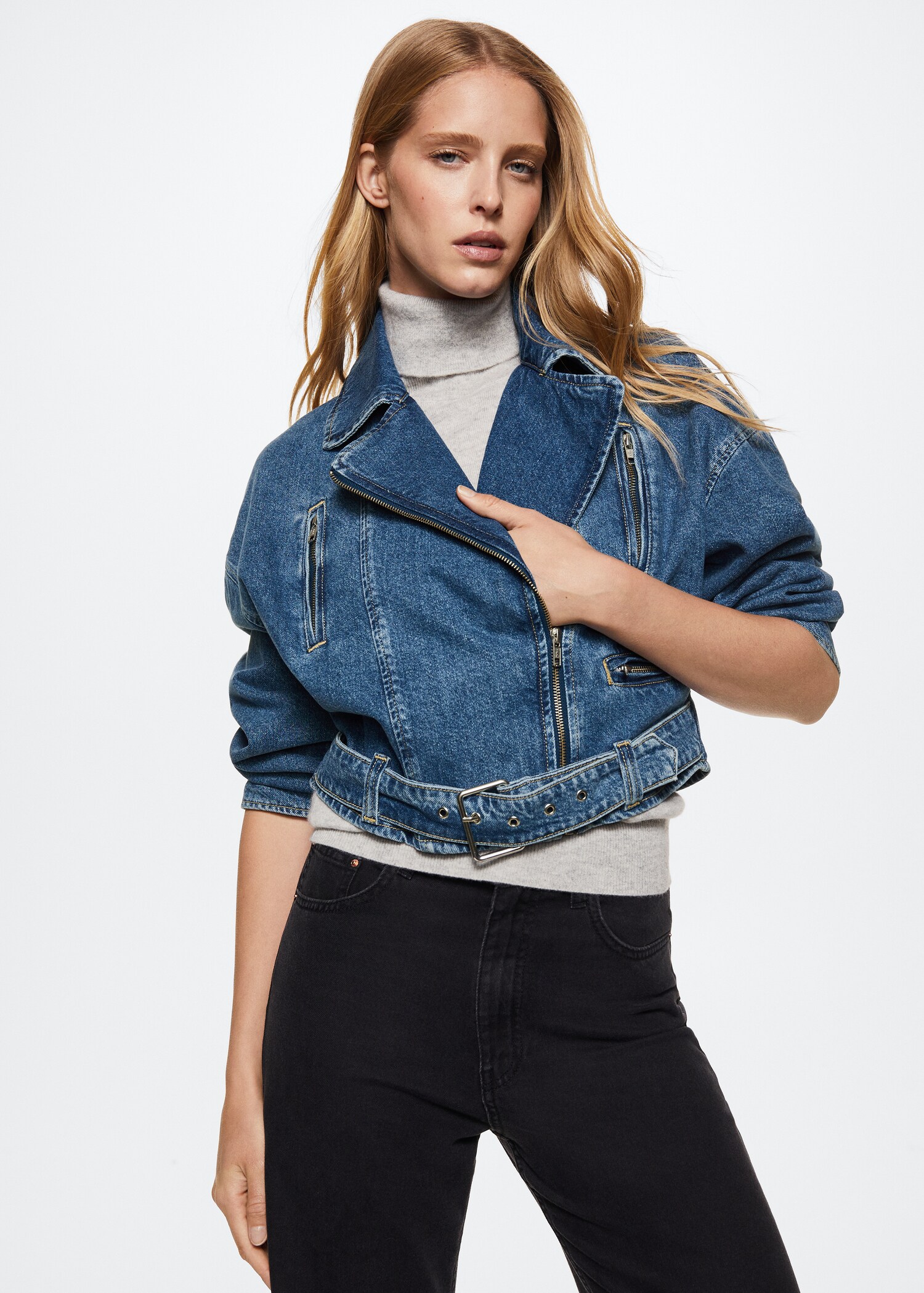 Cazadora biker denim - Plano medio