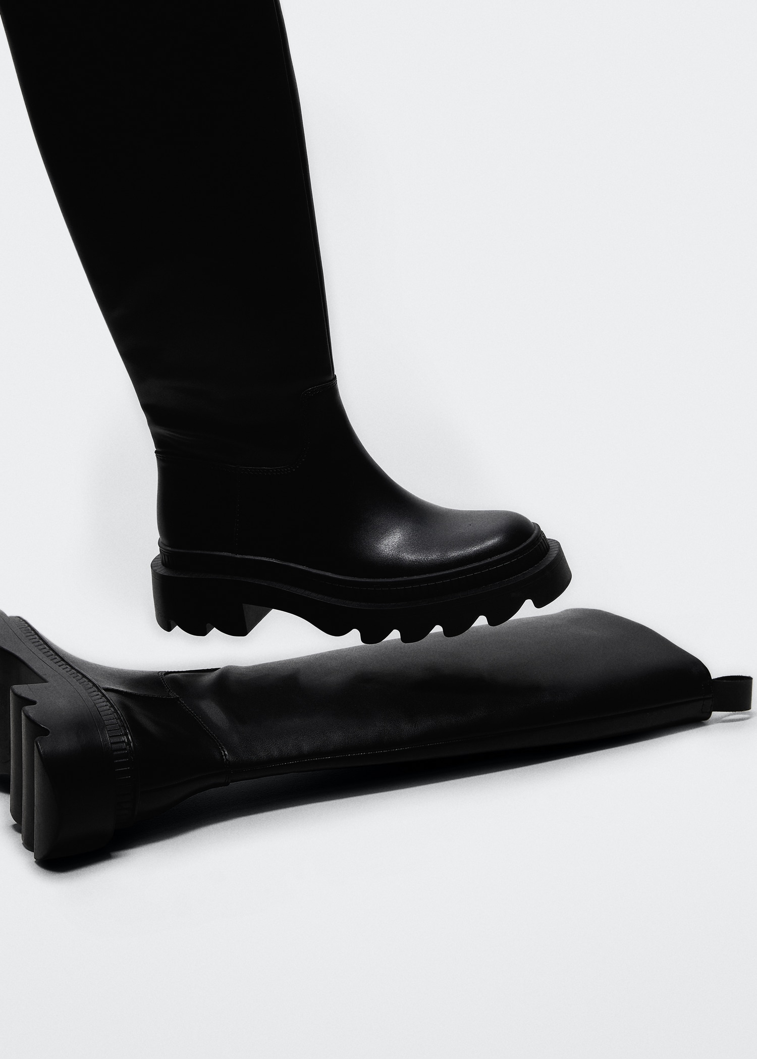 Leather Mango Botas Negras Mujer Bota Alta Suela Track