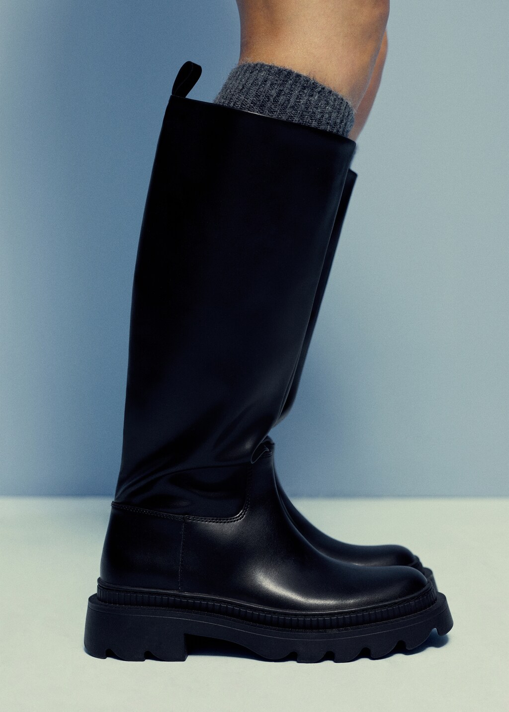 Mango leather flat knee high boot deals