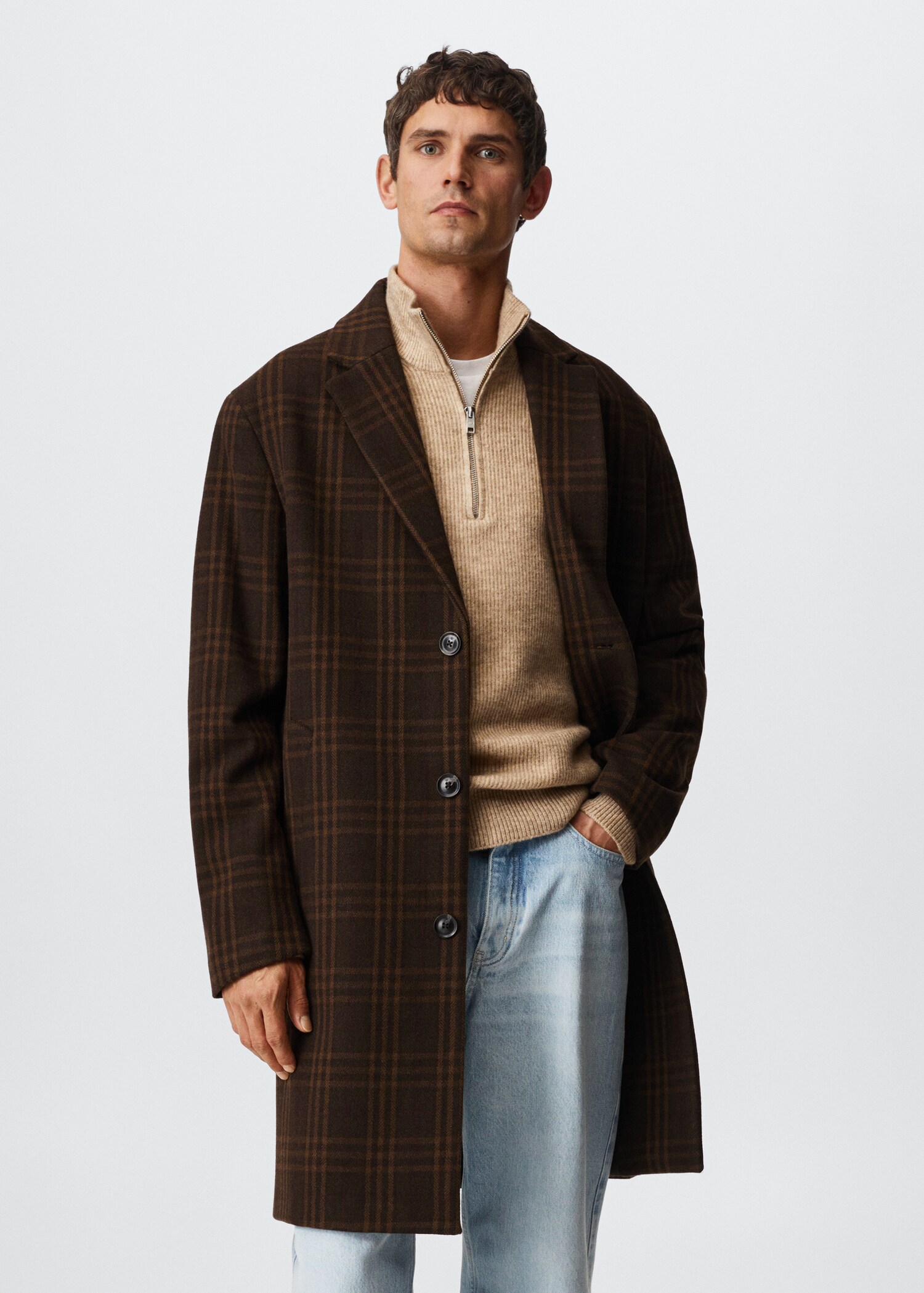 Oversized check wool coat - Medium plane