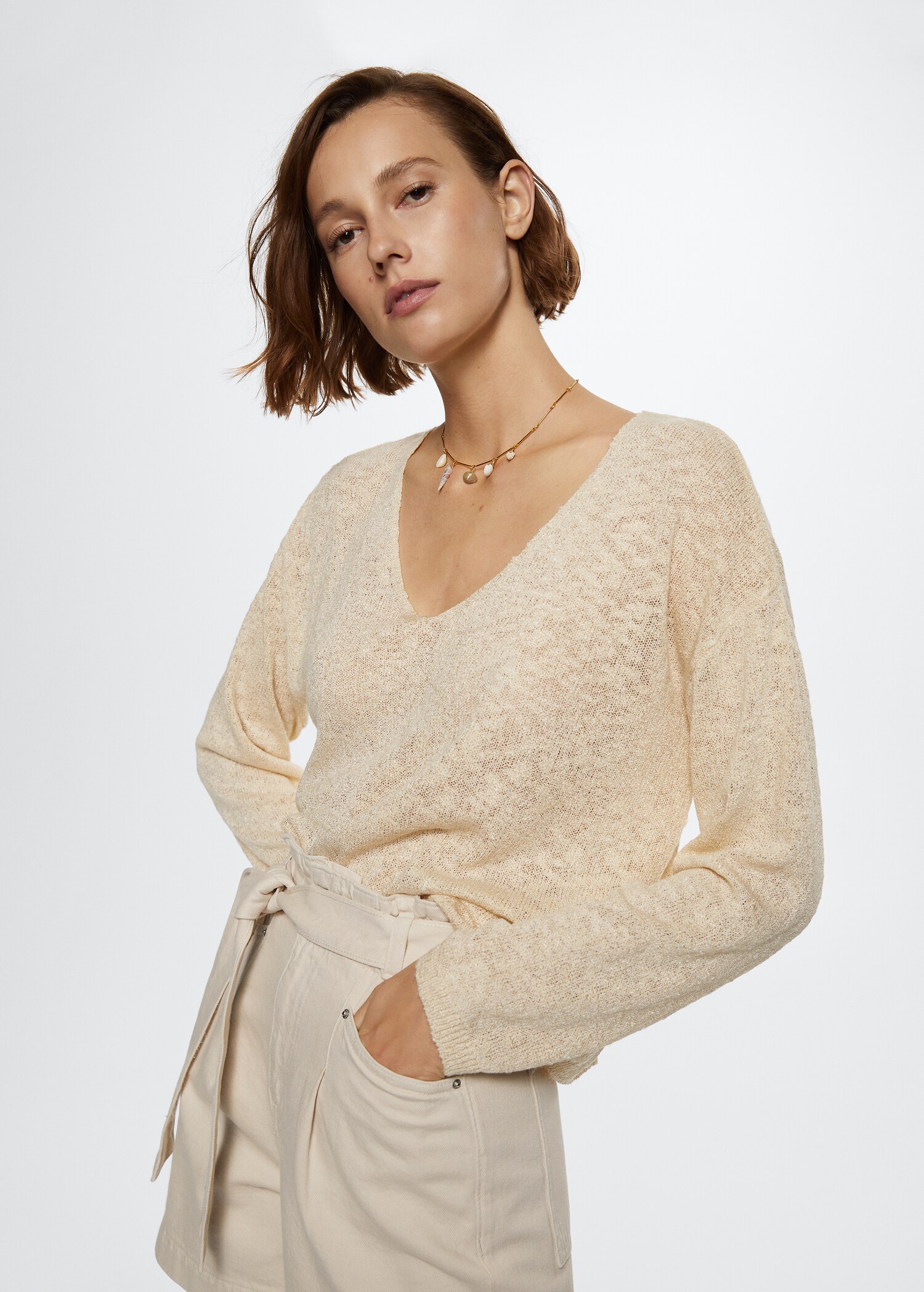Strickpullover mit V-Ausschnitt - Mittlere Ansicht