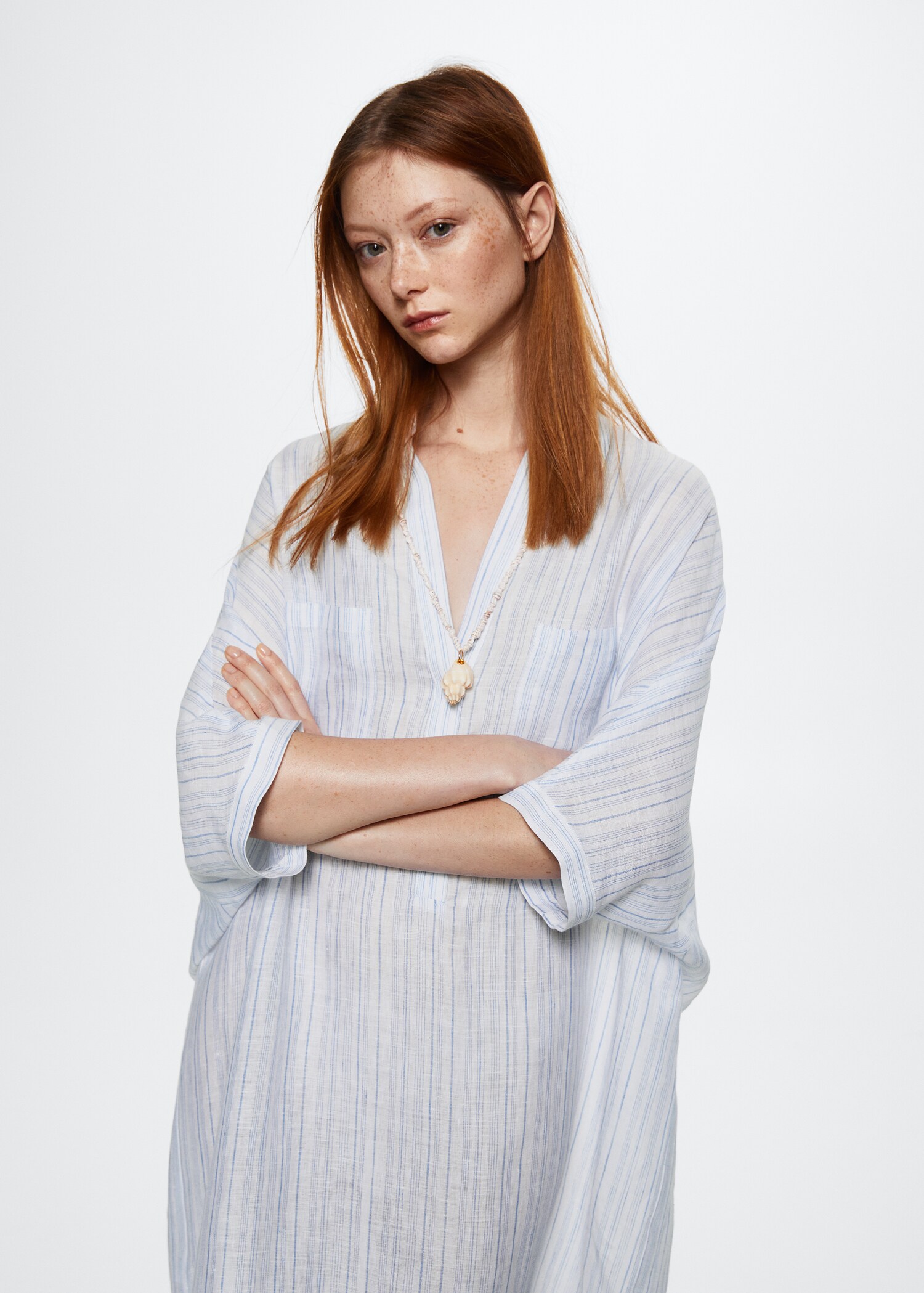 Robe chemisier 100 % lin - Plan moyen