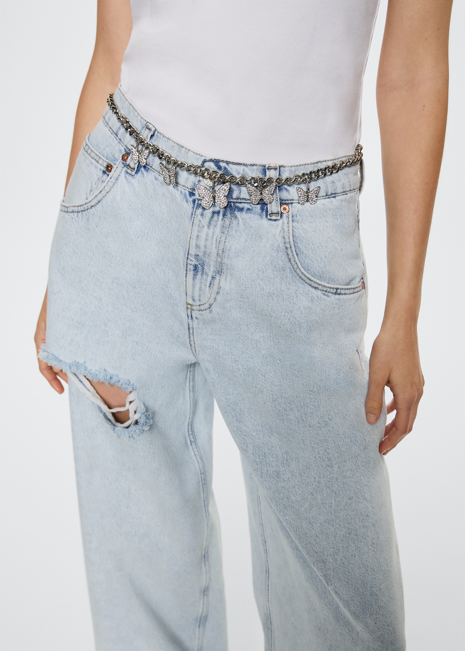 Decorative ripped wideleg jeans Women MANGO Vietnam