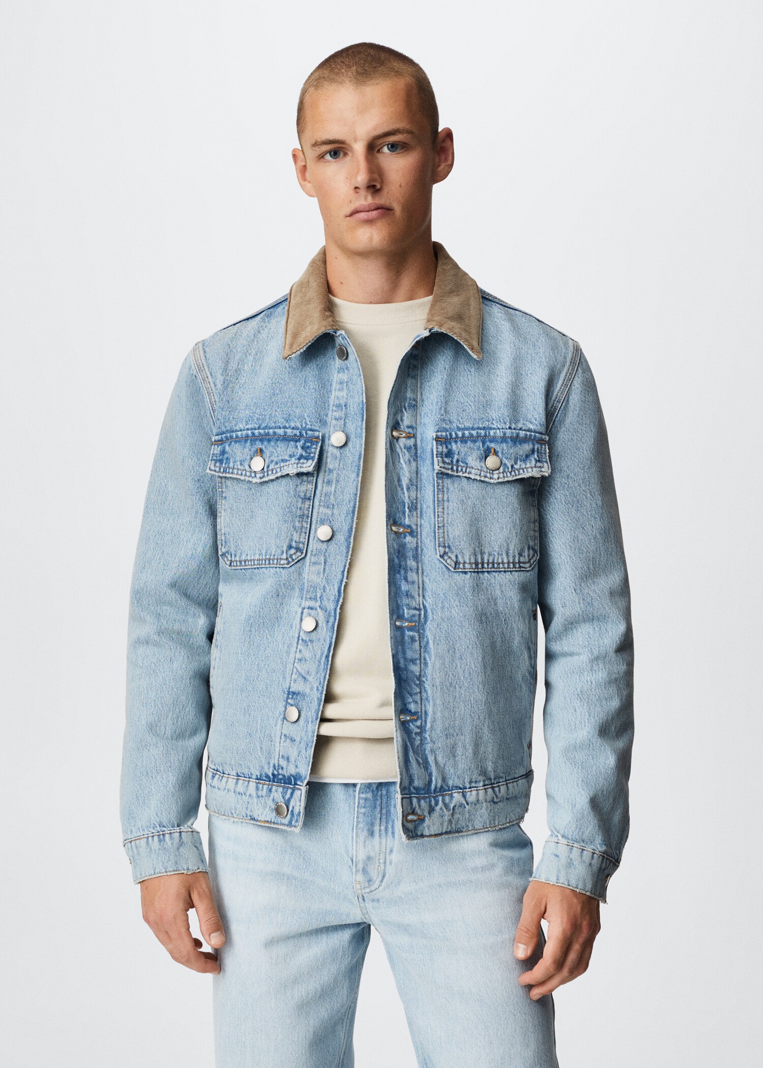 Denim jacket with corduroy collar  - Medium plane