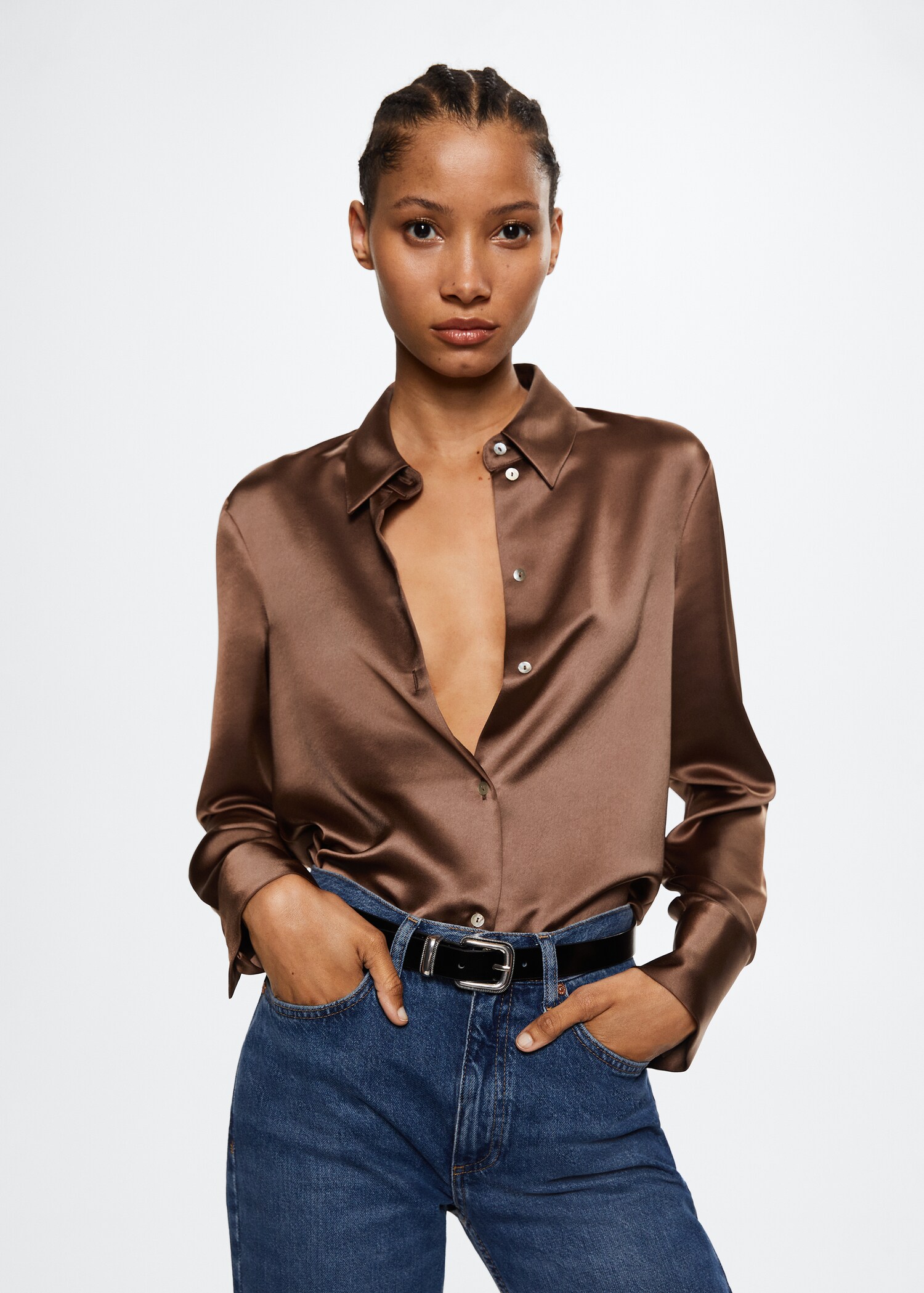 Camisa satinada botones - Plano medio