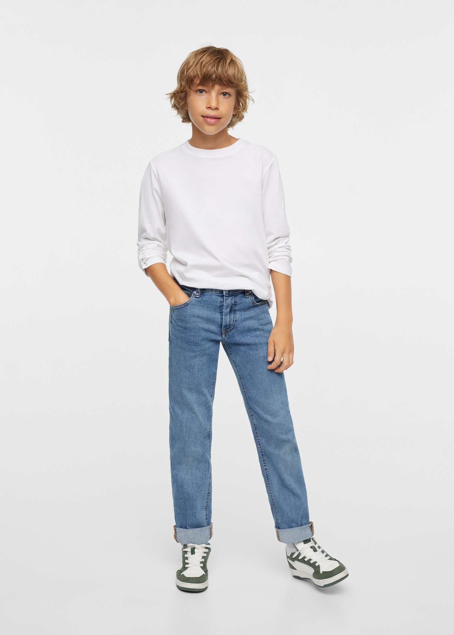Jeans regular de base com dobra - Plano médio