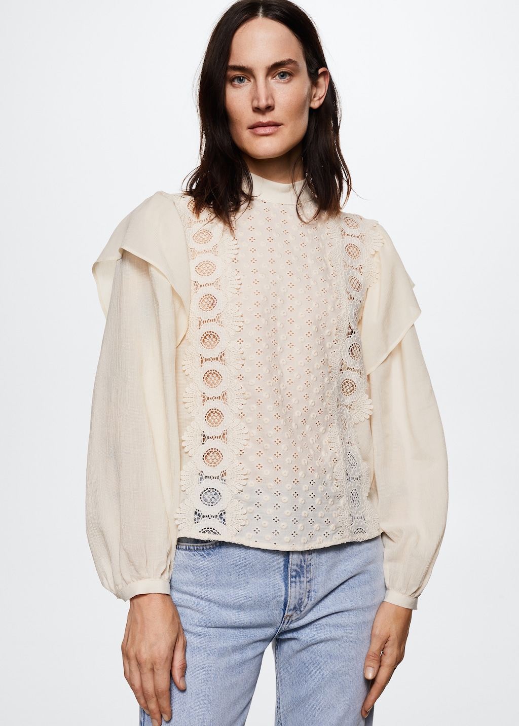 Embroidered panel blouse - Women | MANGO Taiwan area