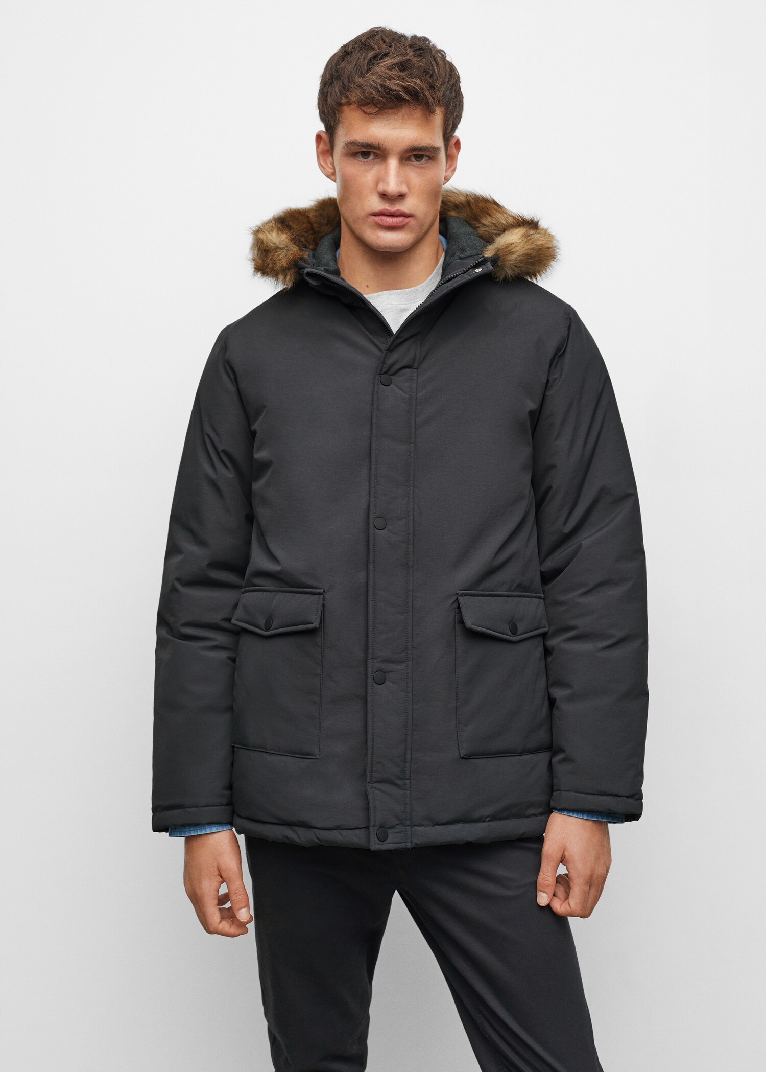 Faux fur hood coat - Medium plane