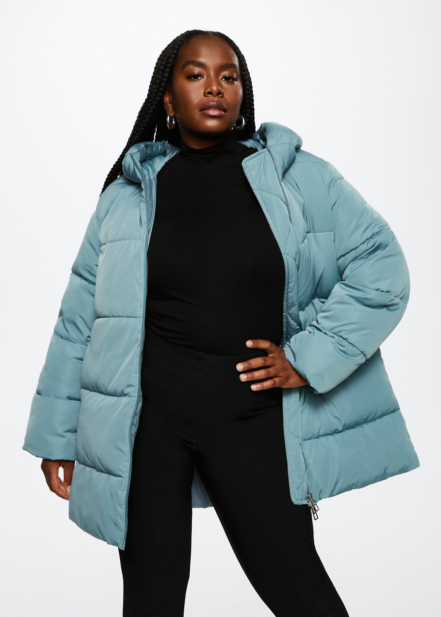 Hood quilted coat MANGO Japan