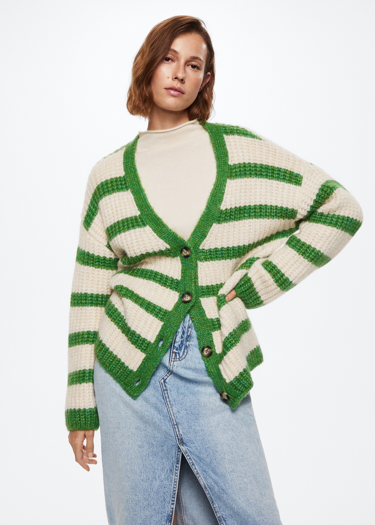 Striped cardigan with buttons - Medium plane