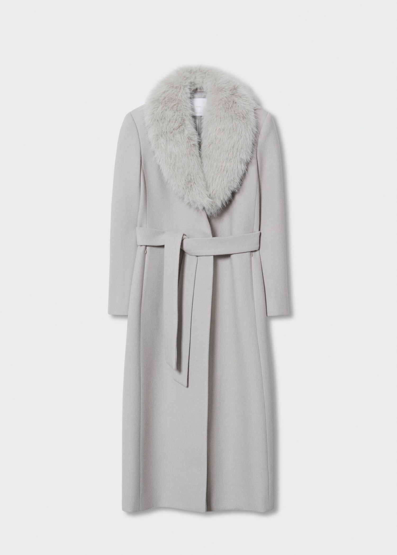 Detachable wool coat with fur-effect collar - Article without model