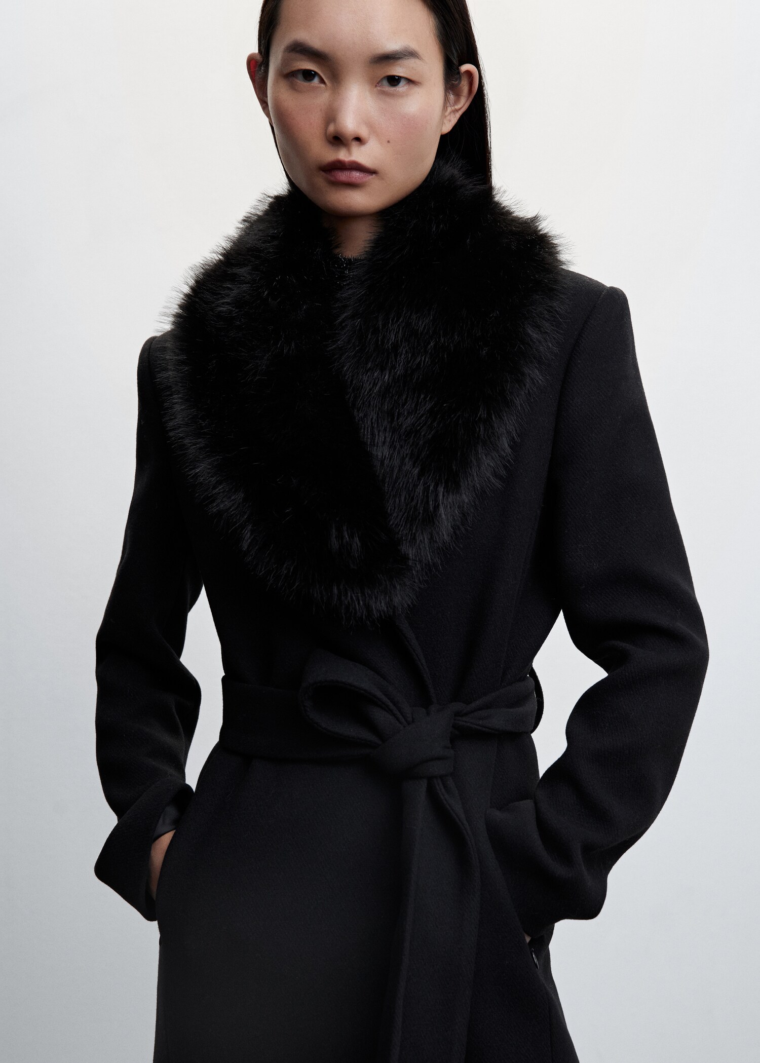 Manteau laine col fausse fourrure amovible - Détail de l'article 4