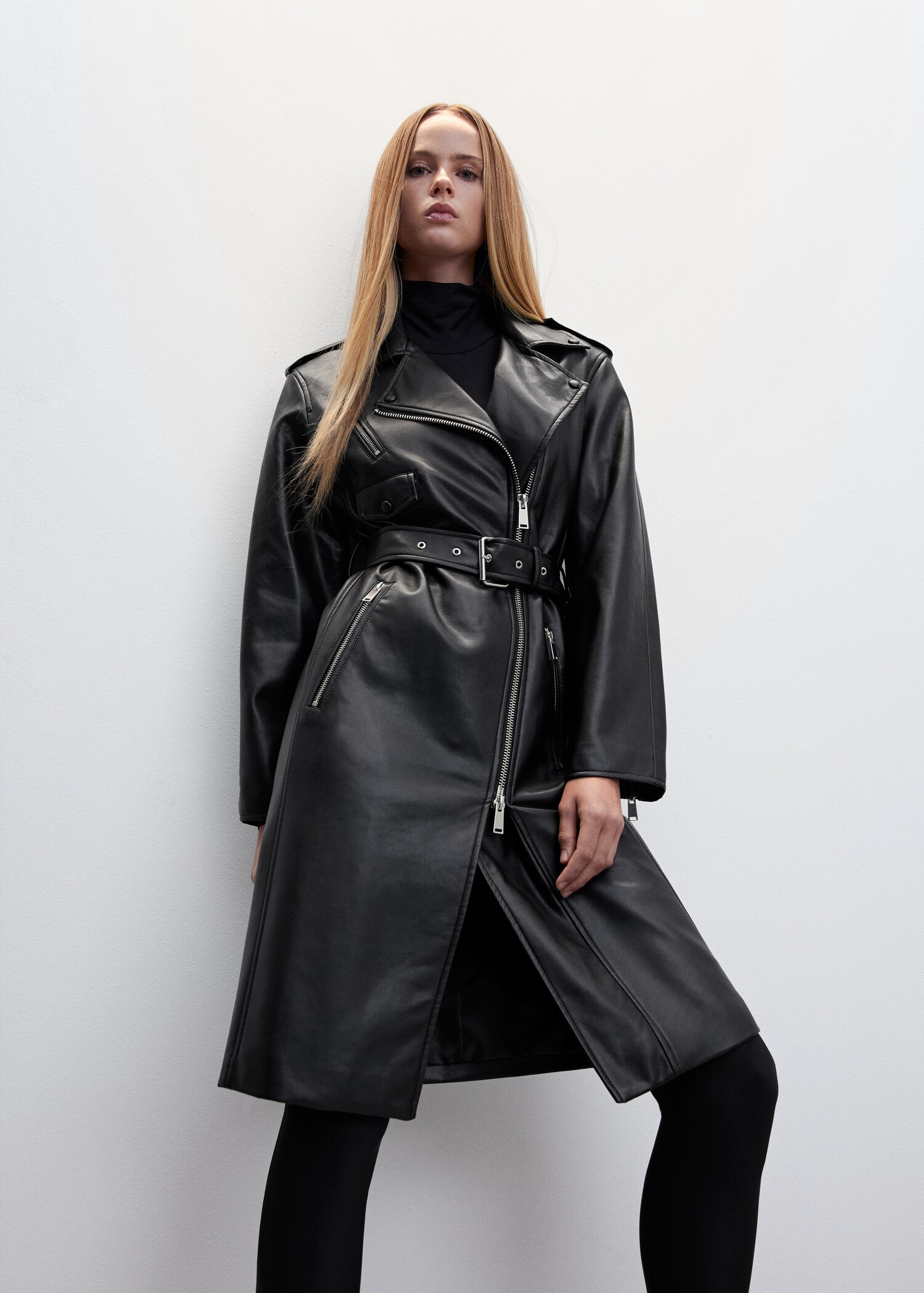 Imitatieleren trenchcoat met ritsen - Middenvlak