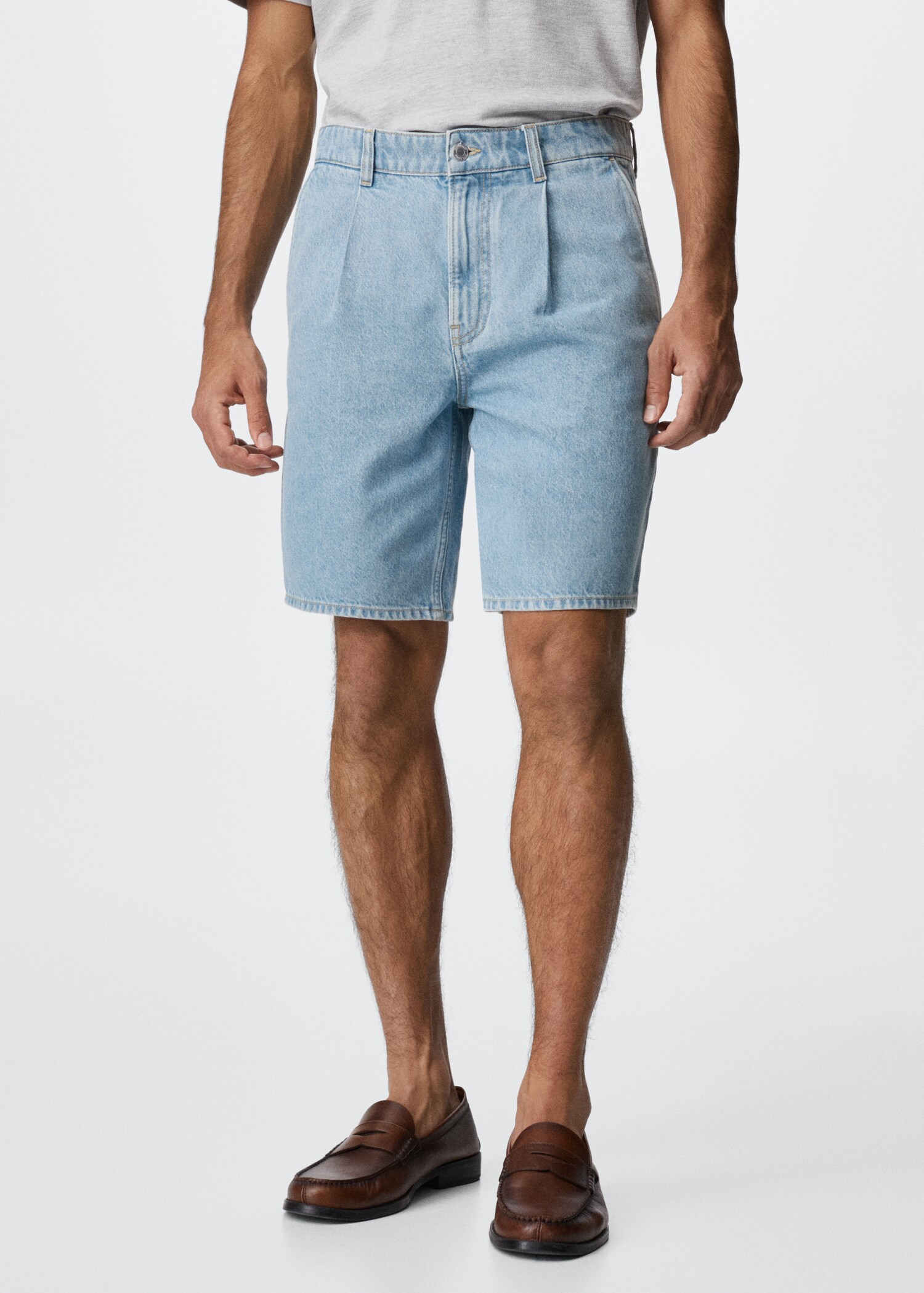 Pleated denim bermuda shorts - Medium plane
