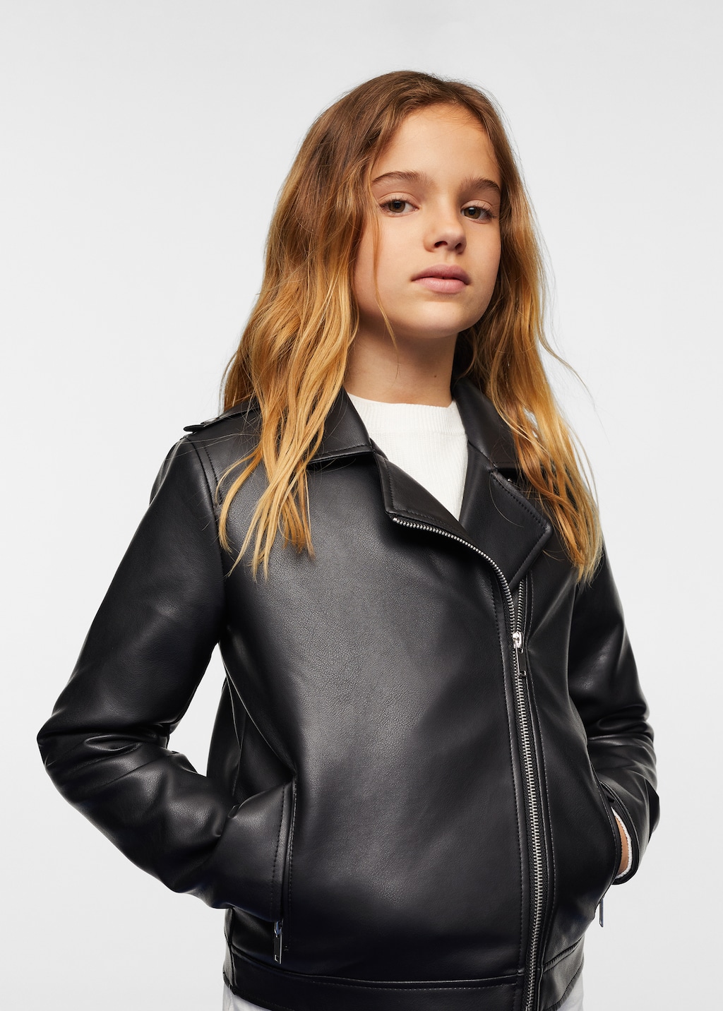 Leather-effect biker jacket - Kids | MANGO Kosovo Leather-effect biker jacket - Kids | MANGO Kosovo