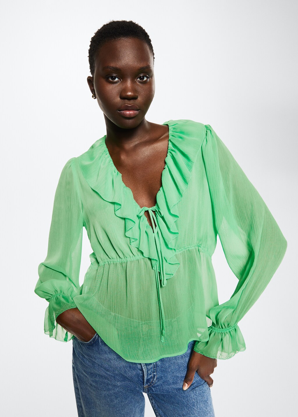 Blouse with ruffle neck deals