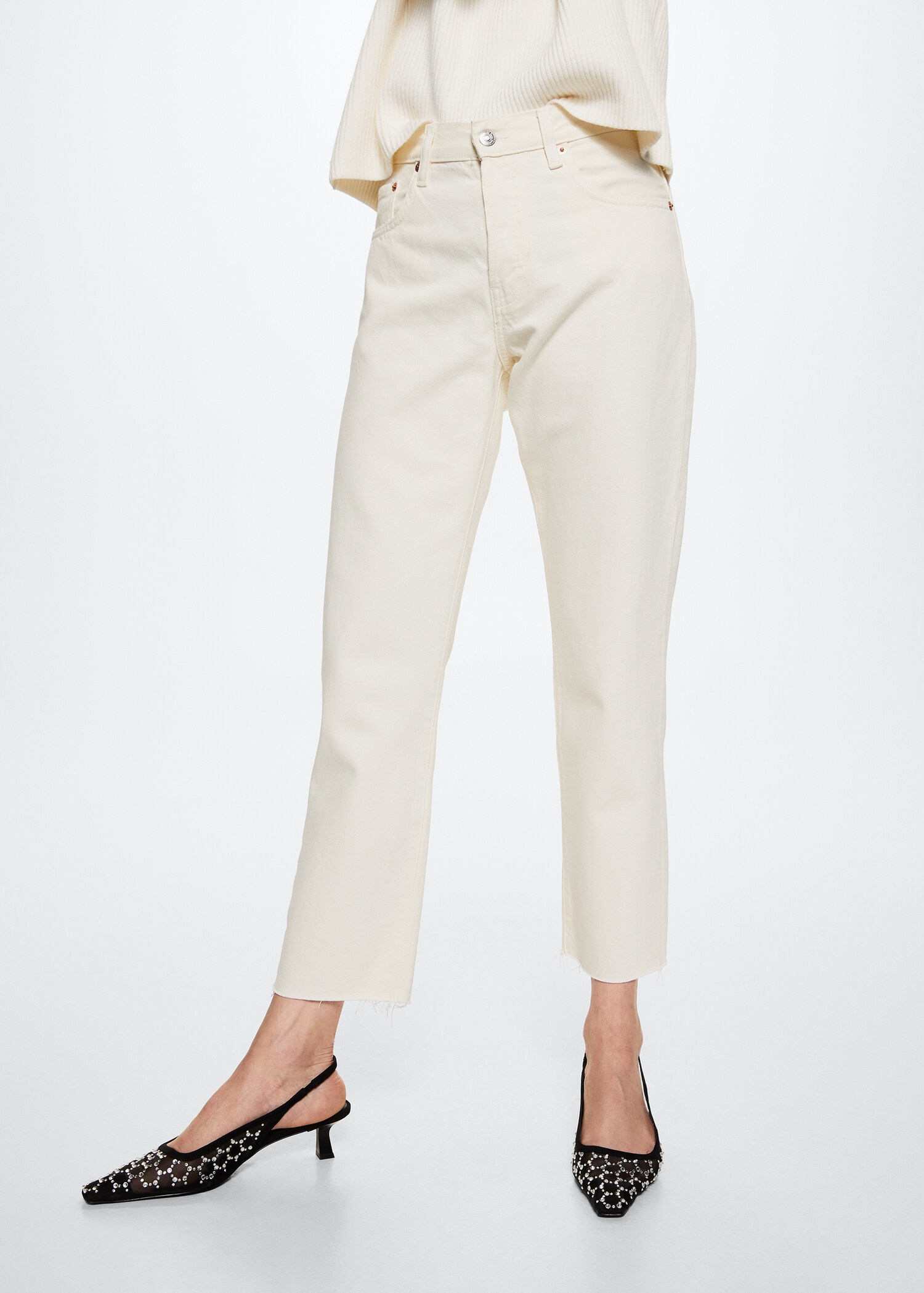 Jeans rectos tiro alto crop - Plano medio