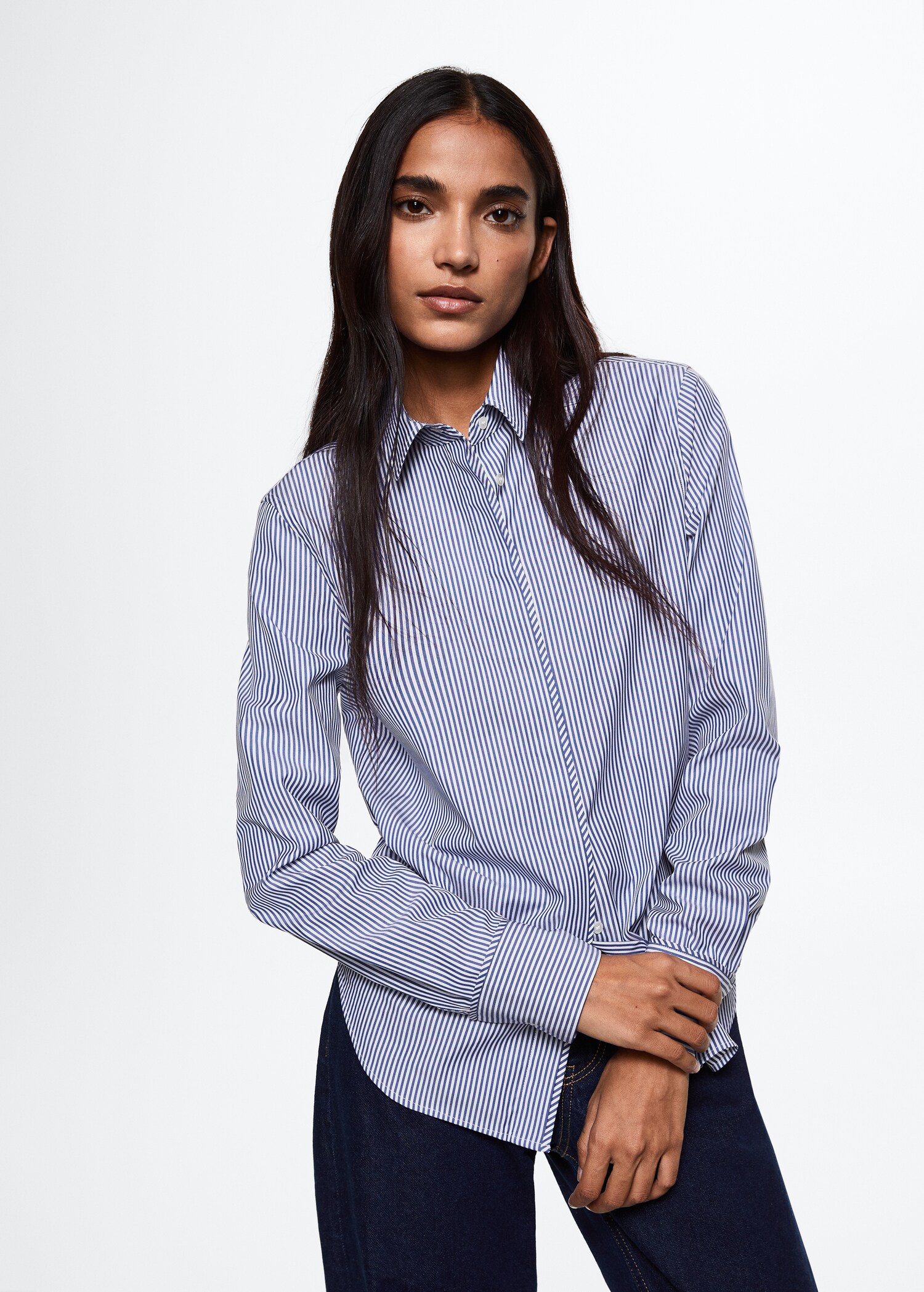 Slim-fit striped poplin shirt  - Medium plane