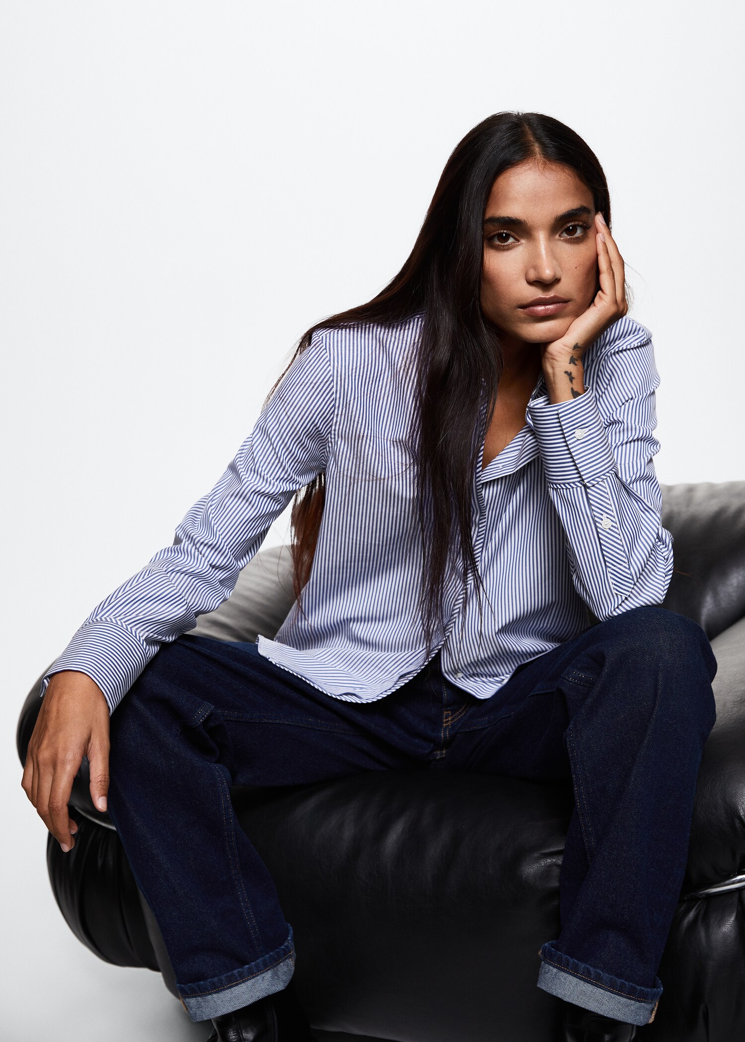 Slim-fit striped poplin shirt  - Details of the article 2
