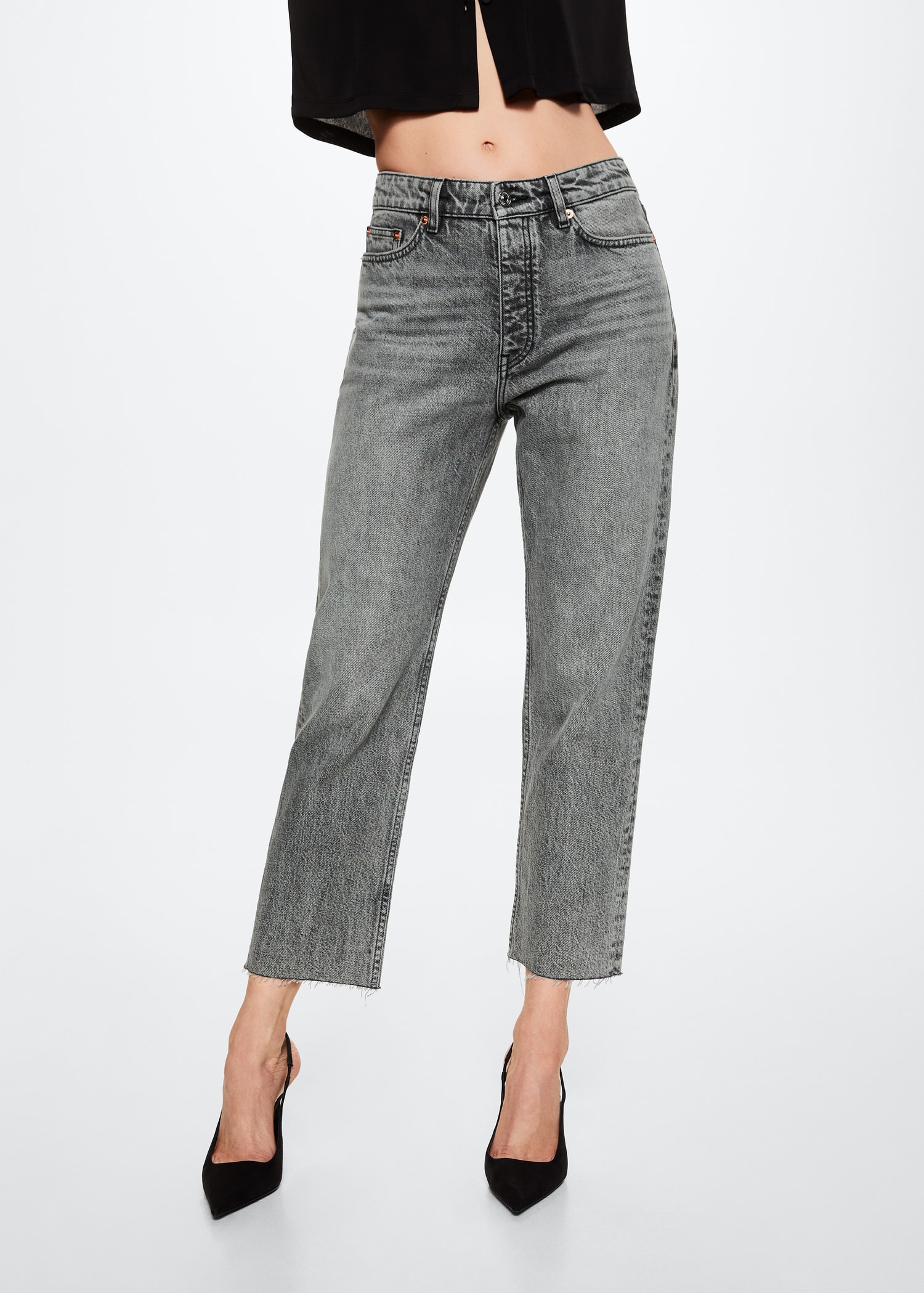 High-waist cropped straight jeans Women MANGO Japan