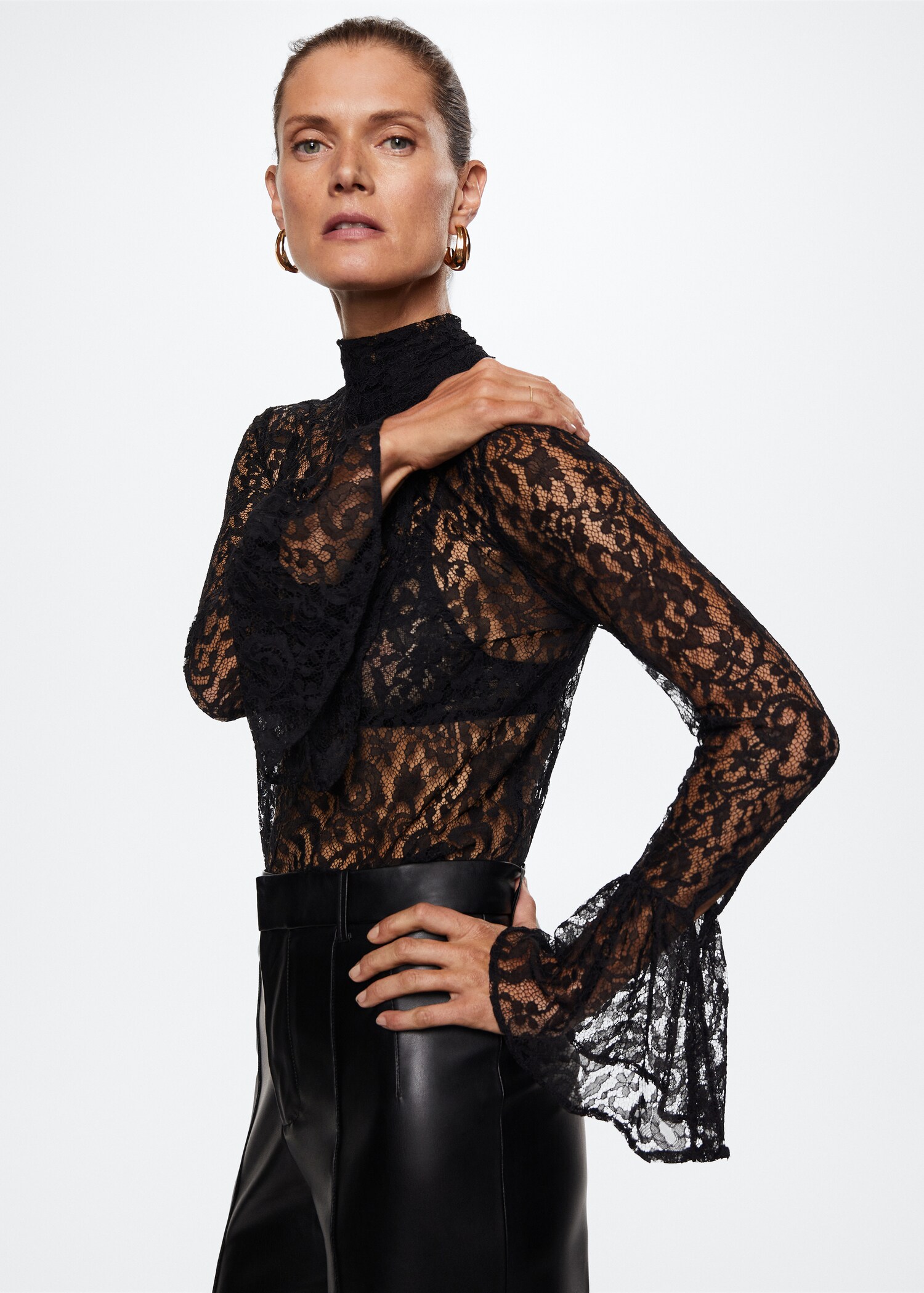 Guipur turtleneck blouse - Medium plane