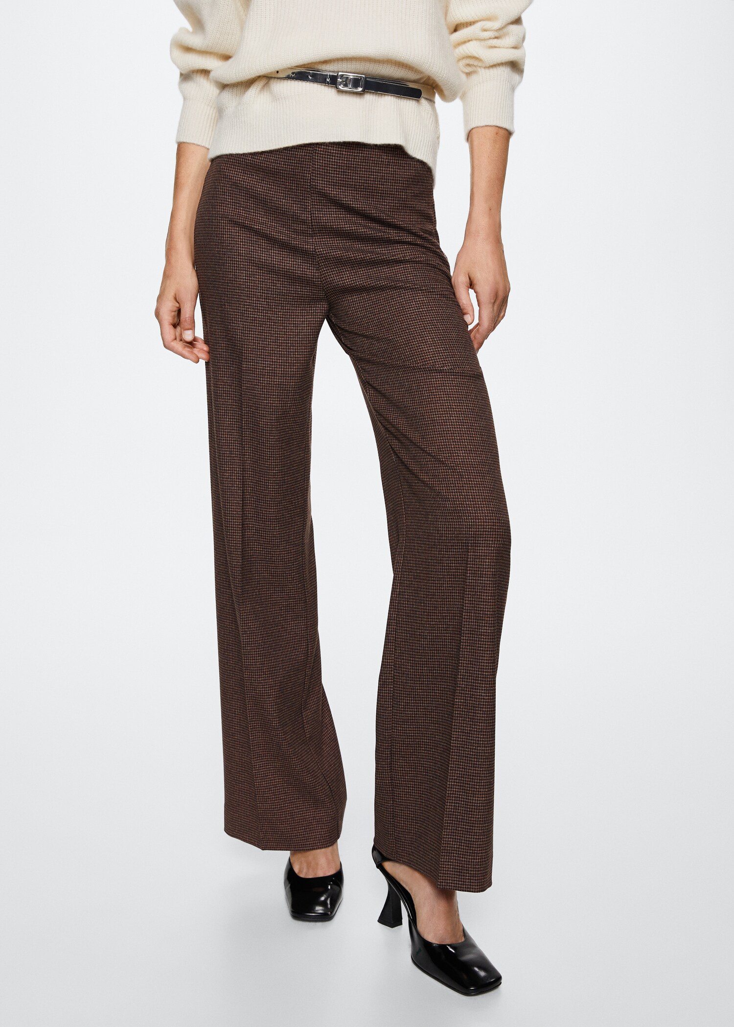 Houndstooth print straight trousers - Medium plane