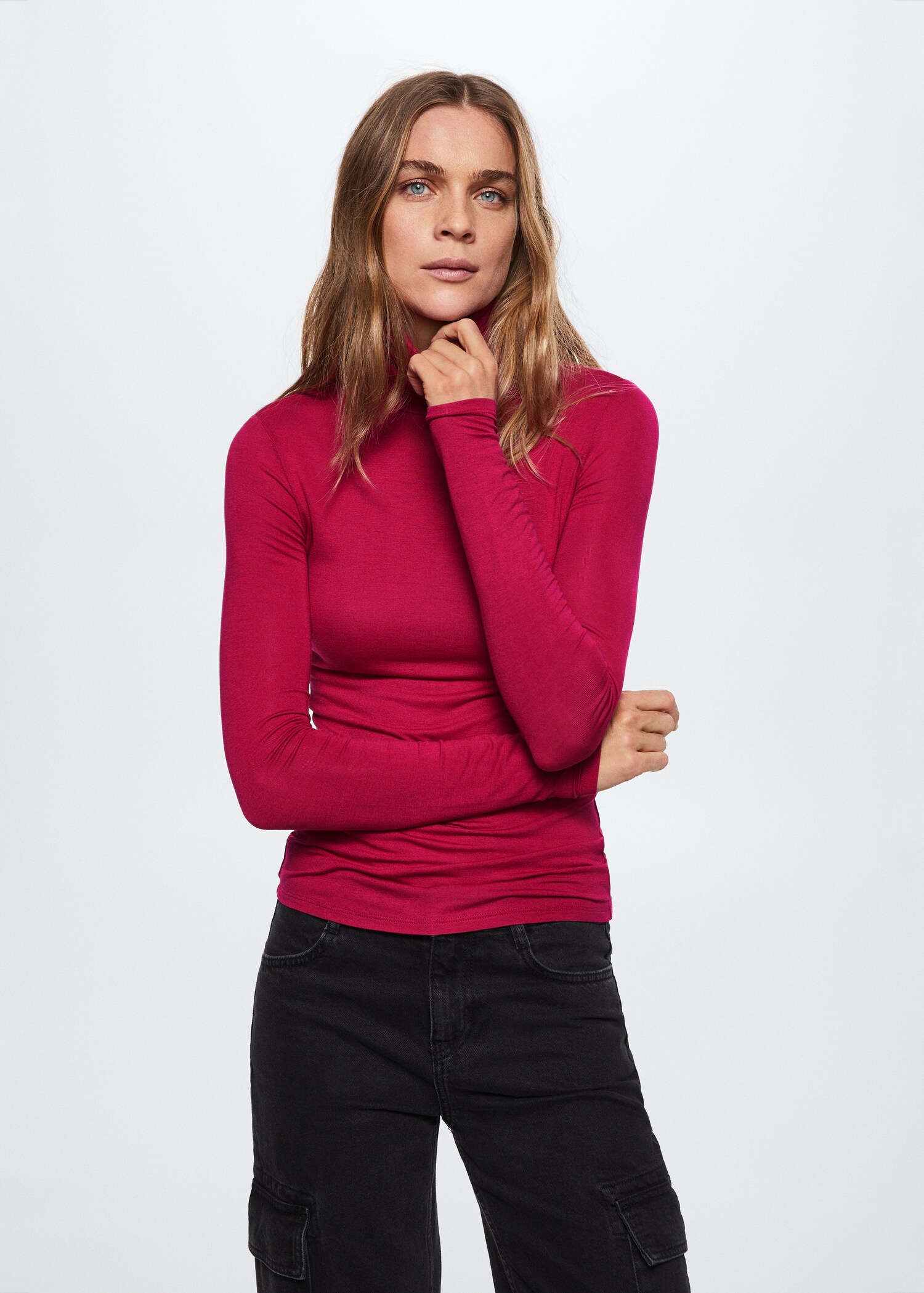 T-shirt met hoge gedrapeerde hals - Middenvlak