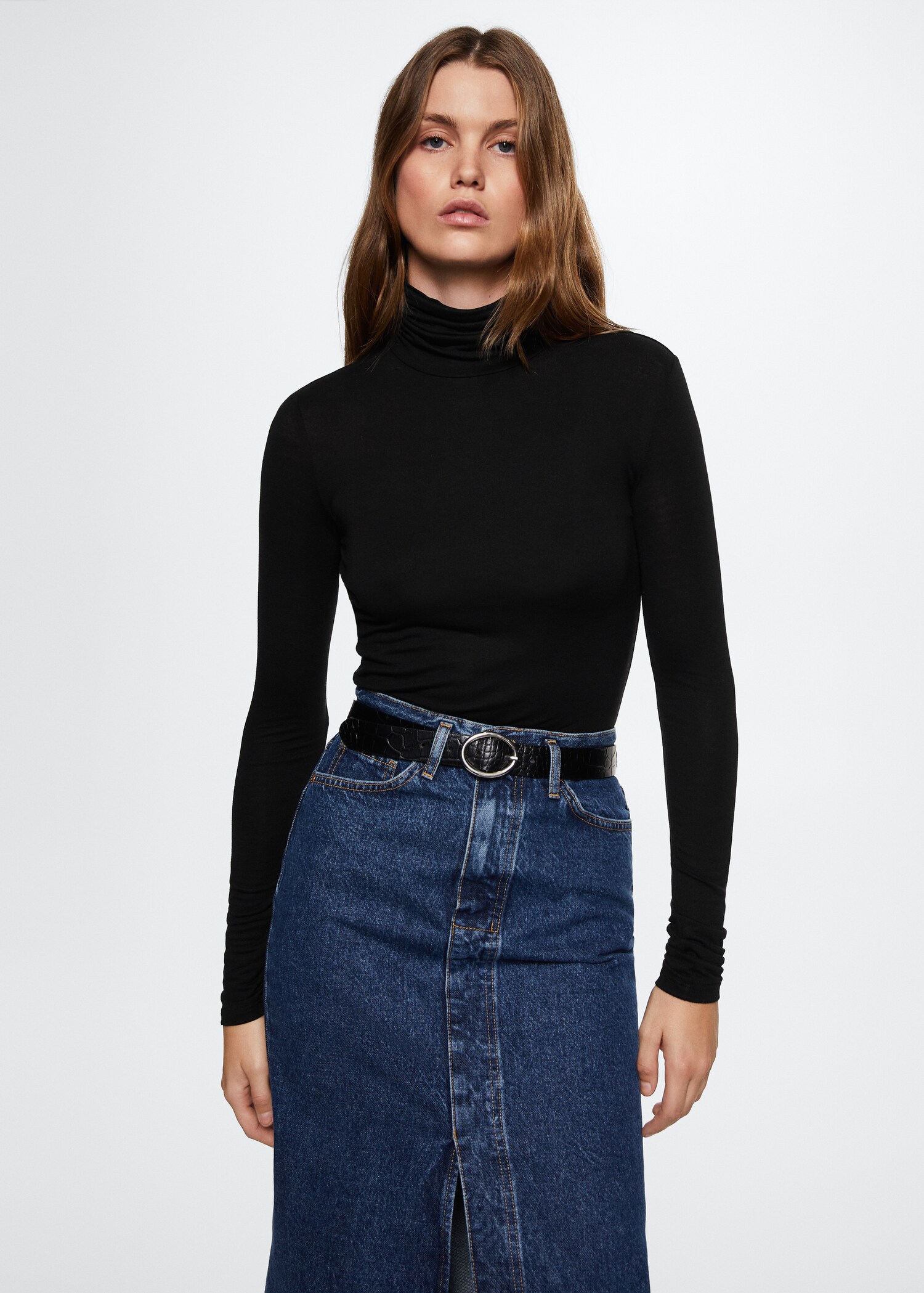 T-shirt met hoge gedrapeerde hals - Middenvlak