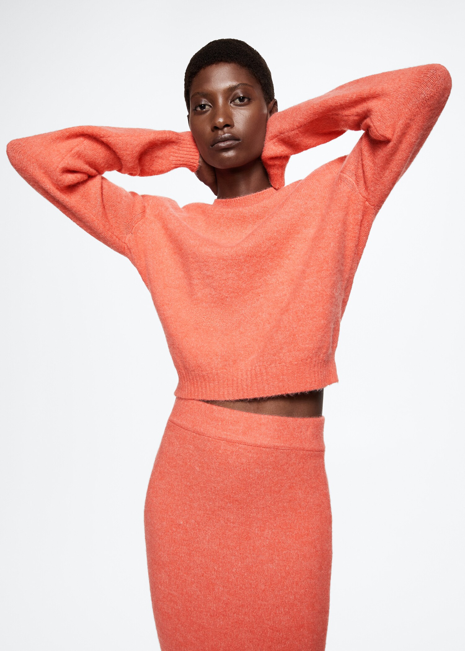 Cotton-linen round-neck knitted sweater - Medium plane