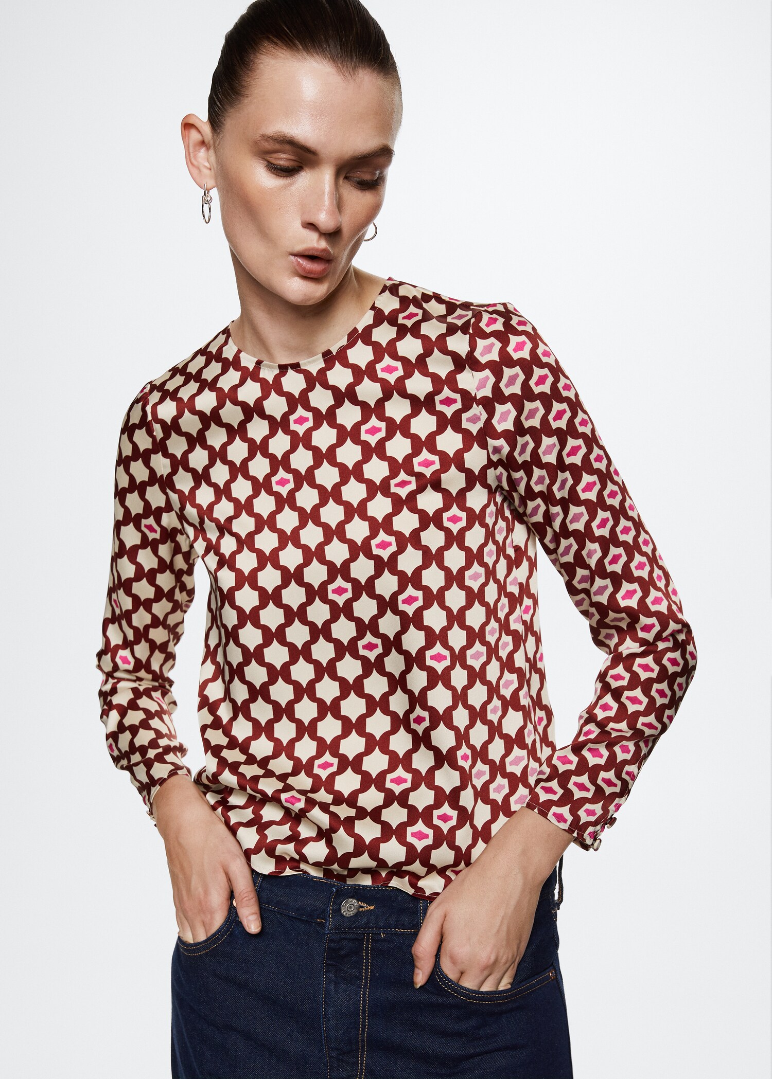 Satin print blouse - Medium plane