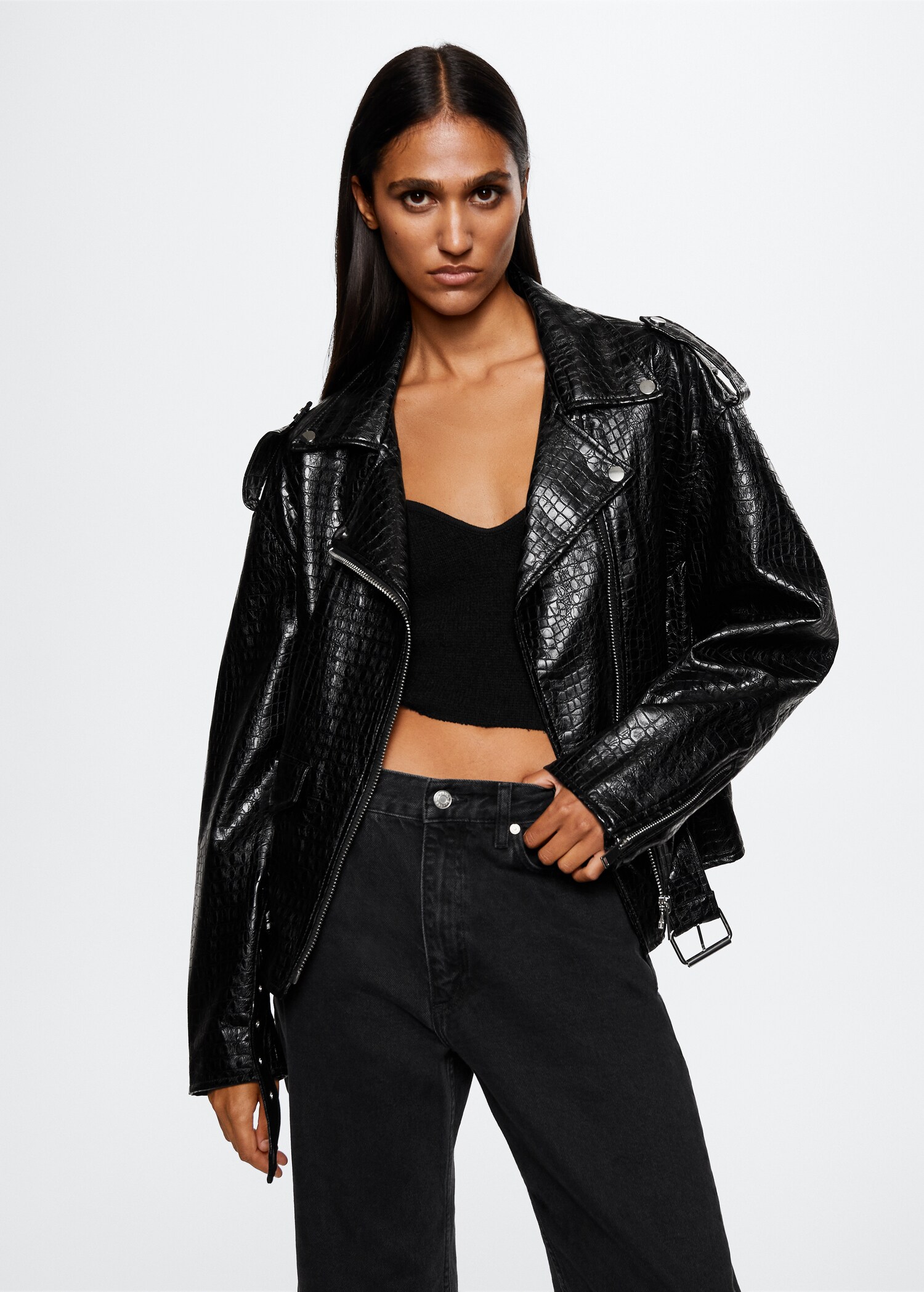 Veste biker imitation crocodile - Plan moyen