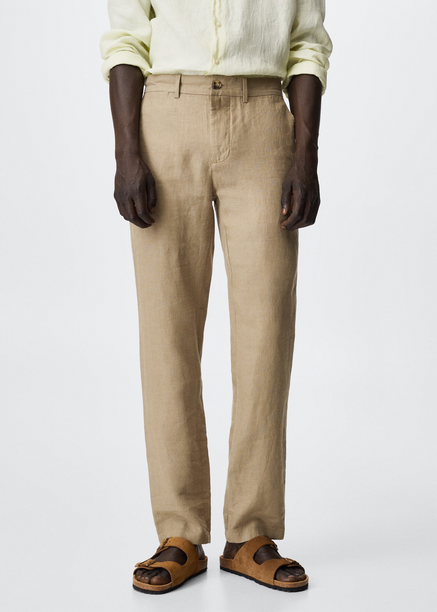 Calças de linho slim fit - Plano médio