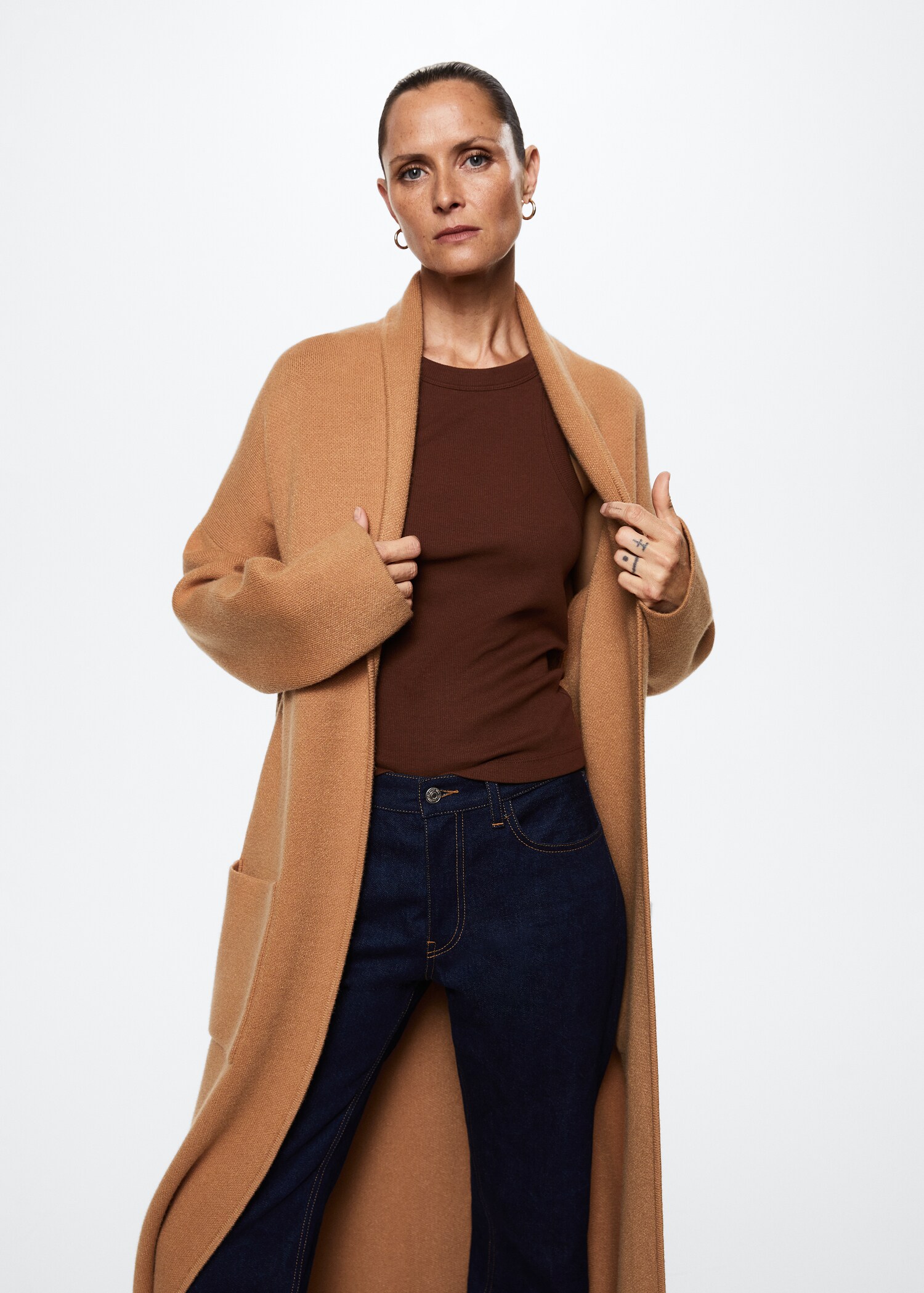 Oversized knitted coat with pockets - Medium plane