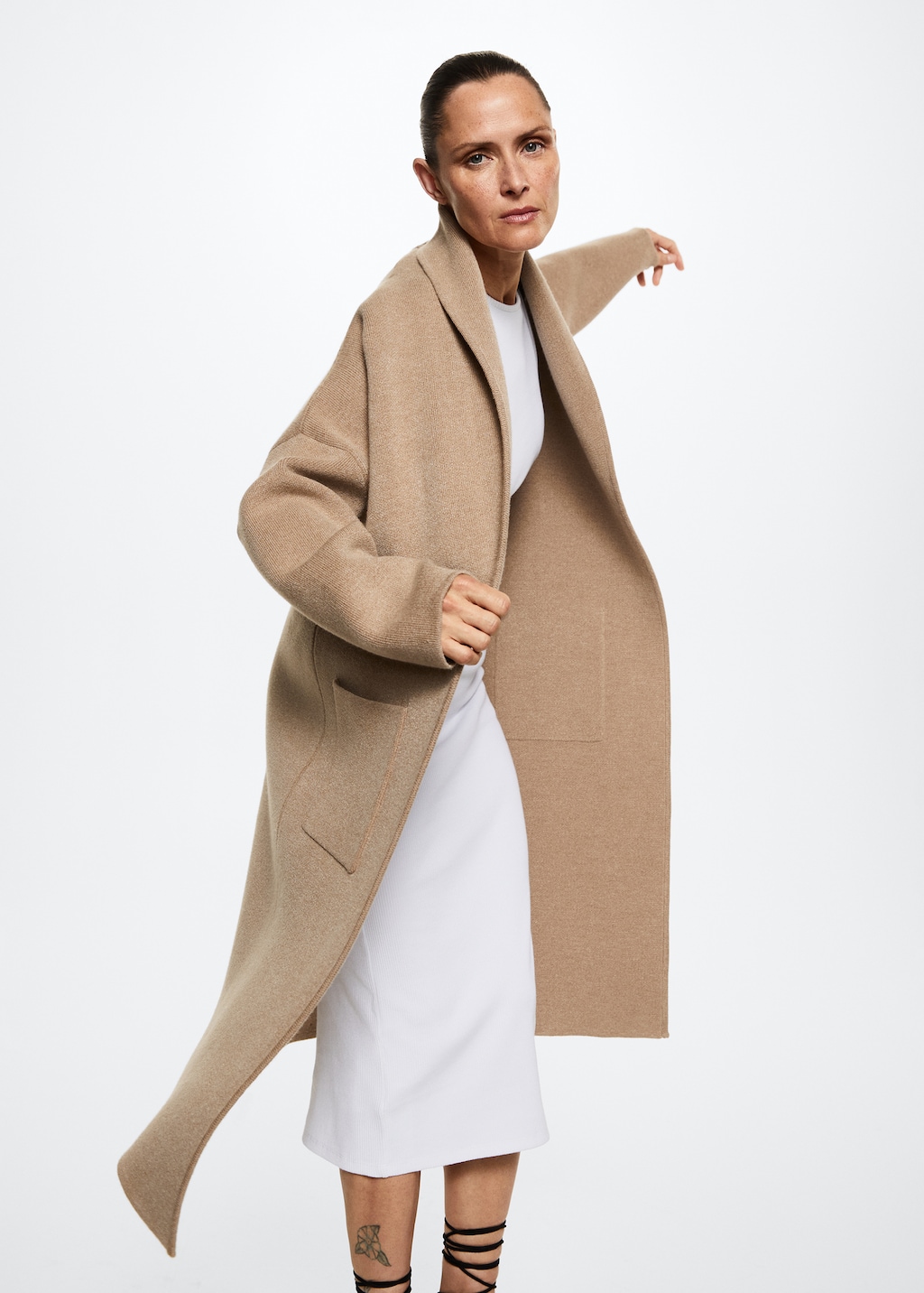 Manteau oversize maille poches
