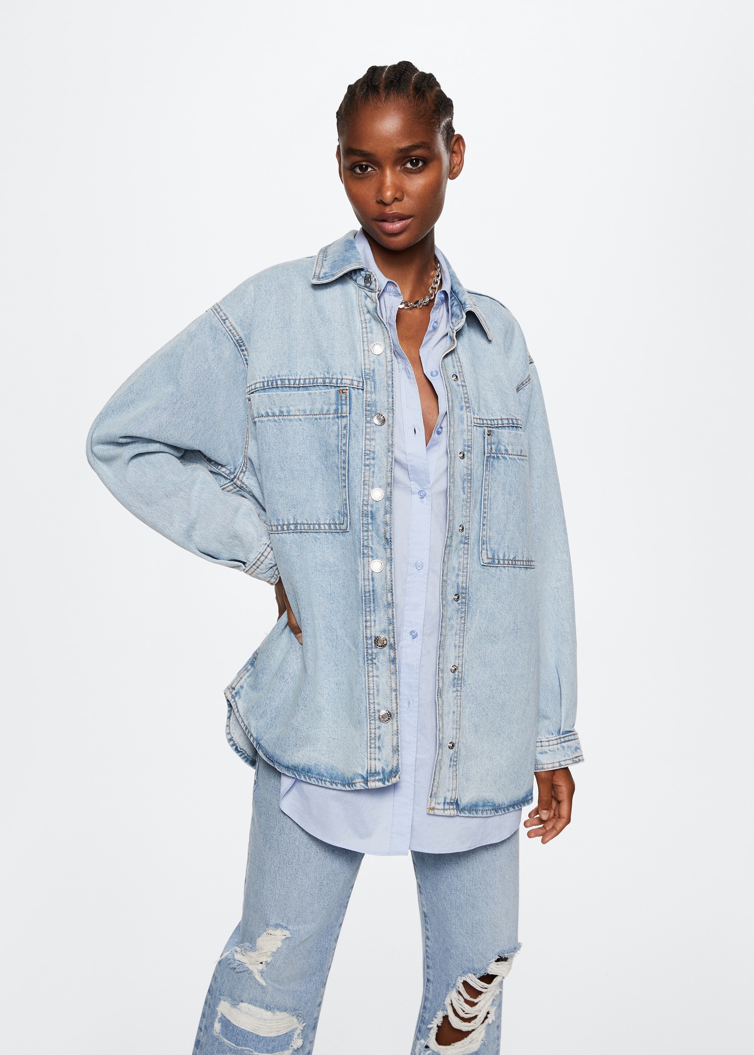 Style Oversized Ripped Denim Shirt Cloth Ripped Denim Shirts Light