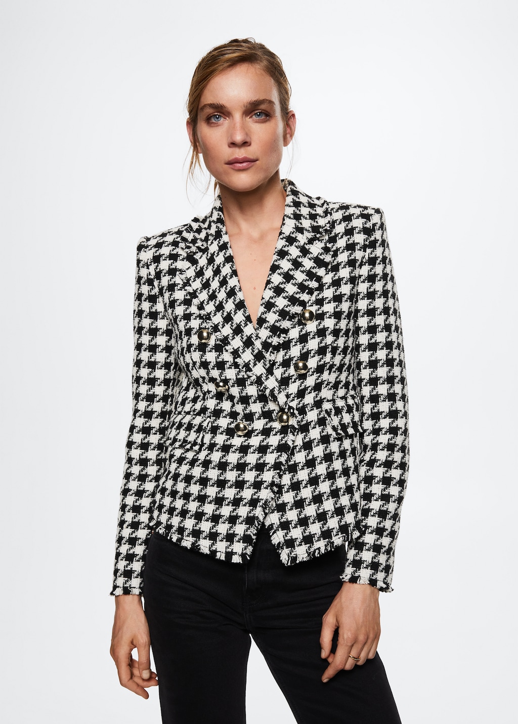 Houndstooth wool blend blazer Women MANGO Iran