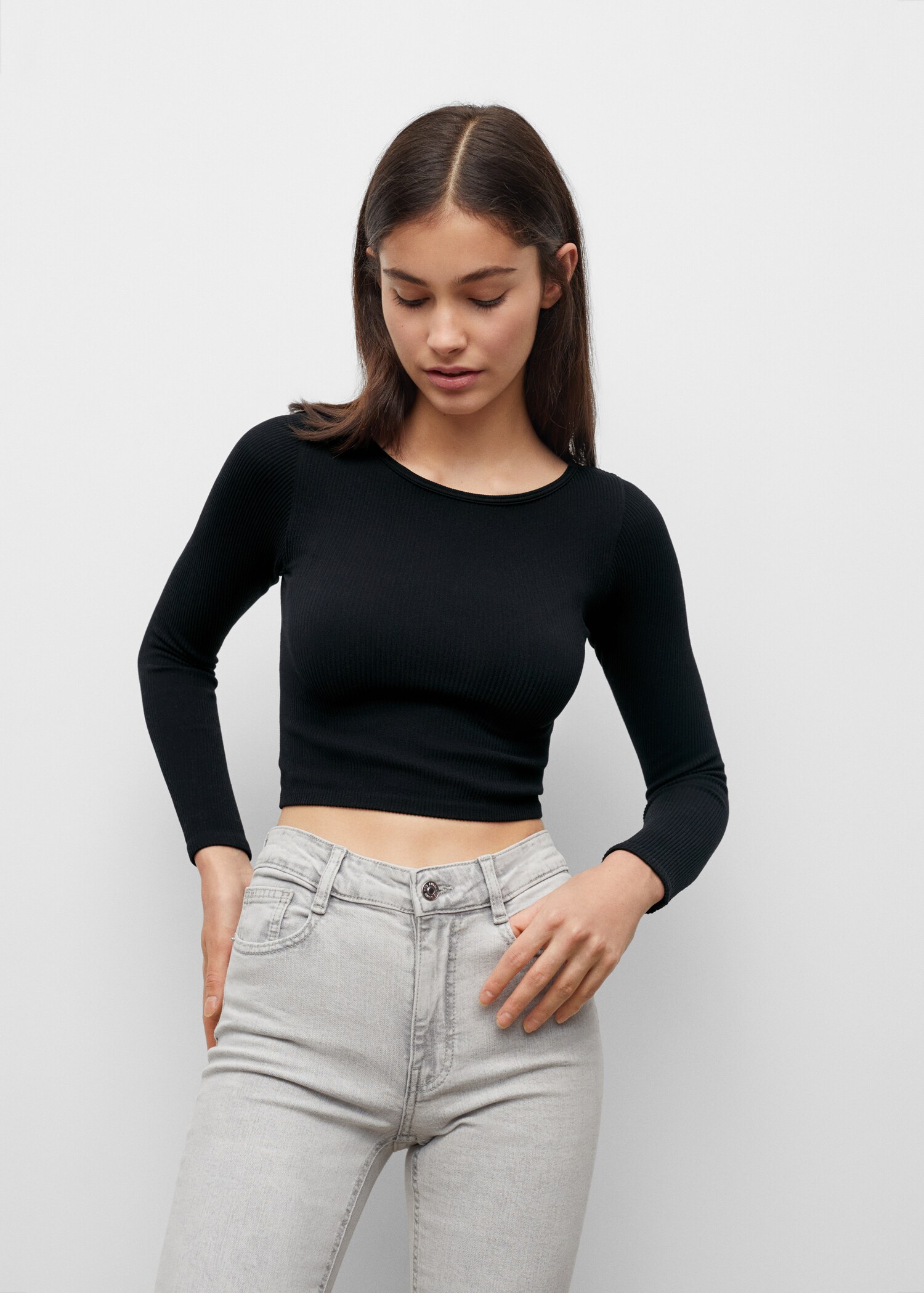 Crop-T-Shirt mit Rippstruktur - Mittlere Ansicht