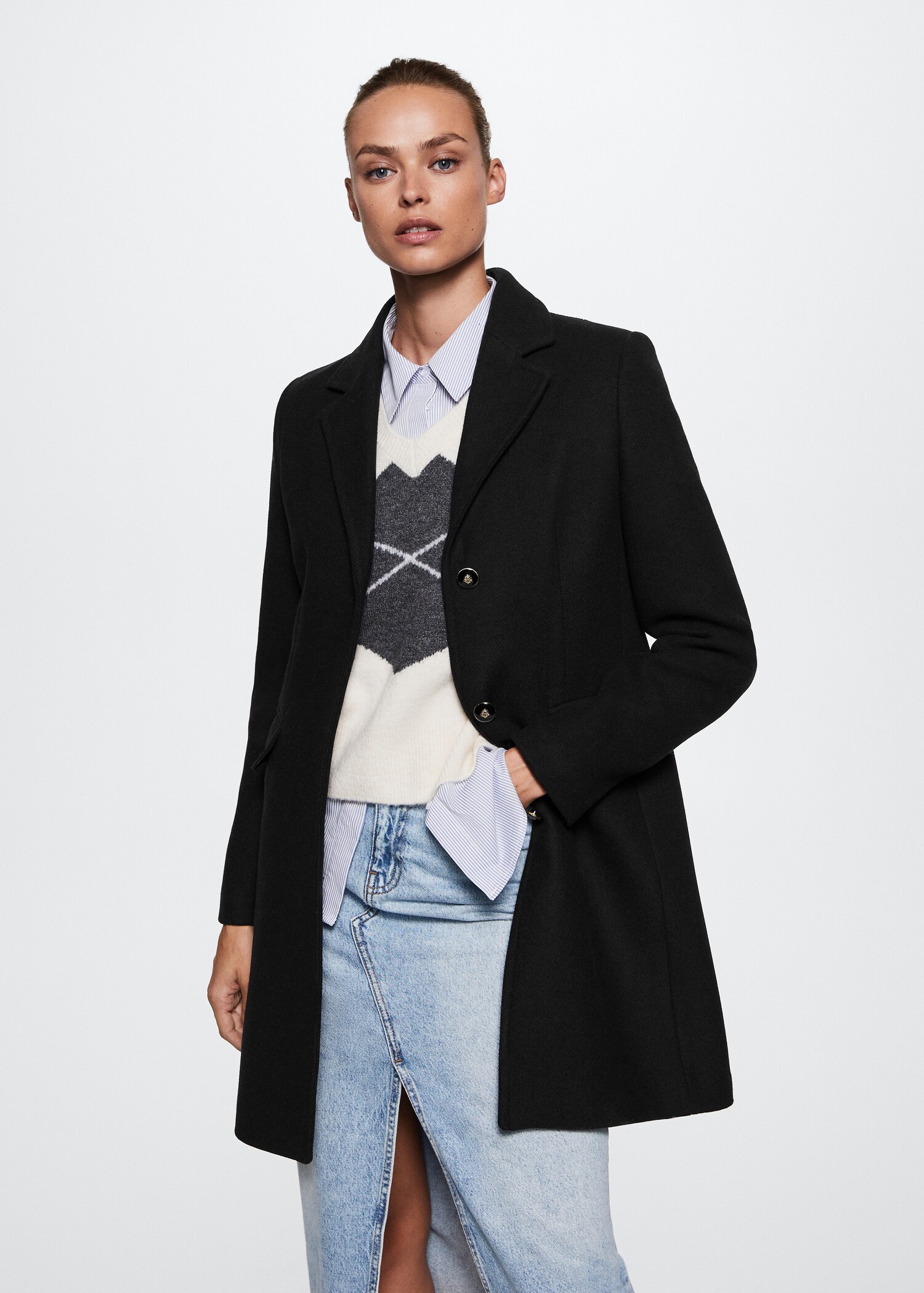 Wool coat with buttons - Medium plane