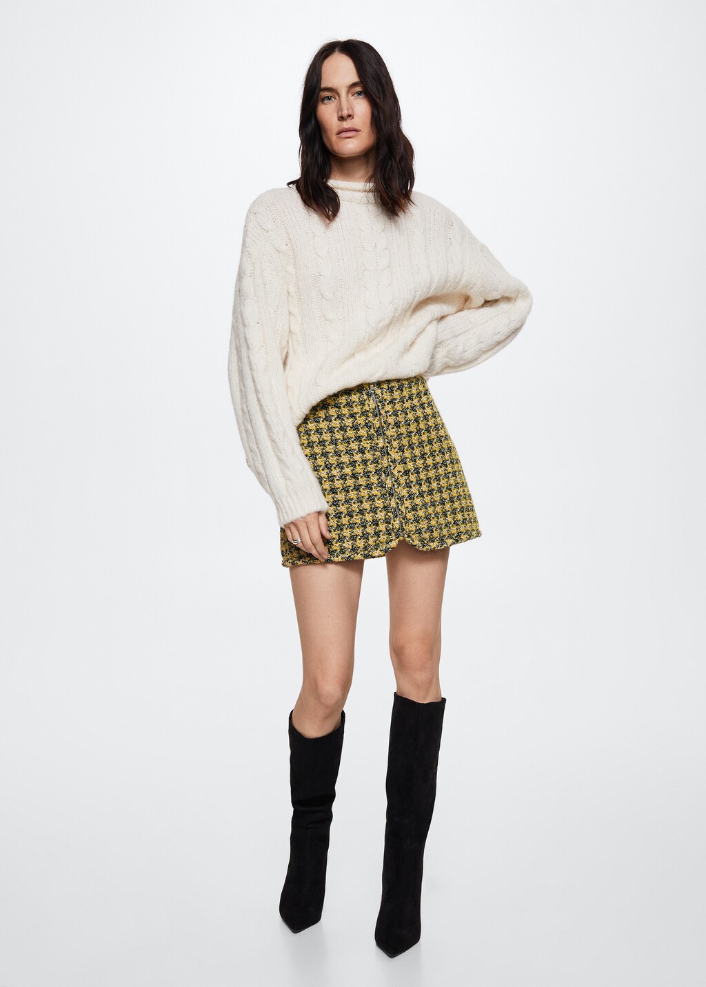 Leather combination tweed skort – shéller / シェリエ