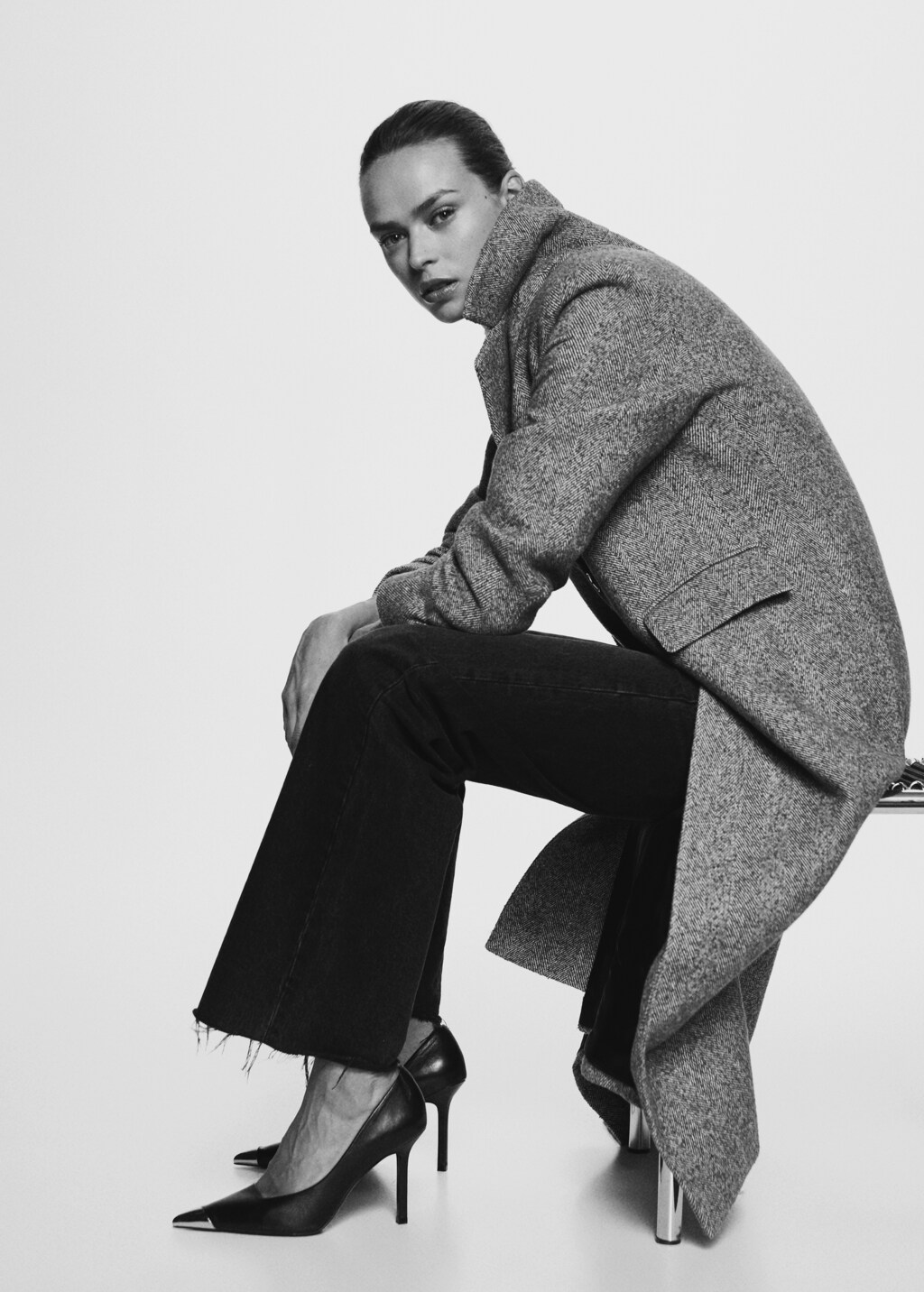 SMOOTH HERRINGBONE MAXI OVER COAT(現在完売品) Herringbone Wool Blend Overcoat 734