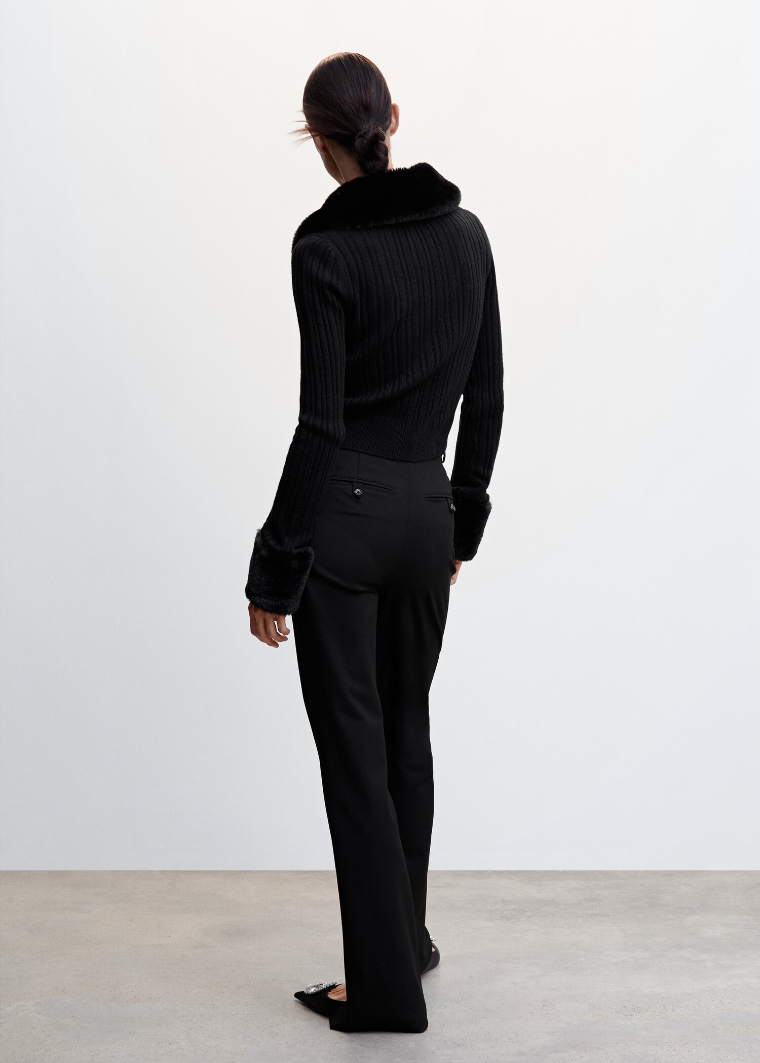 Cardigan detachable fur-effect collar  - Reverse of the article