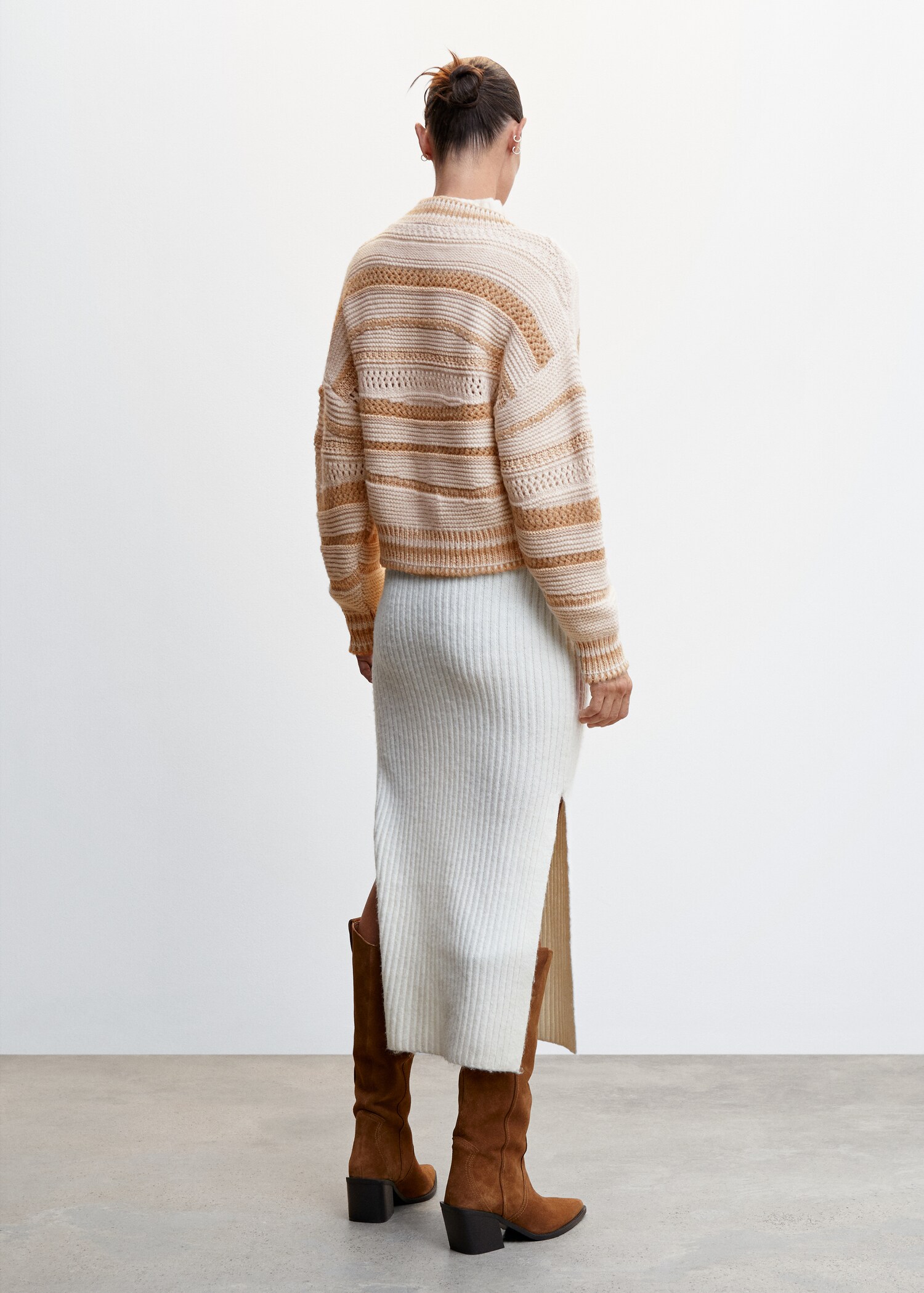 Cardigan de malha às riscas combinado - Verso do artigo