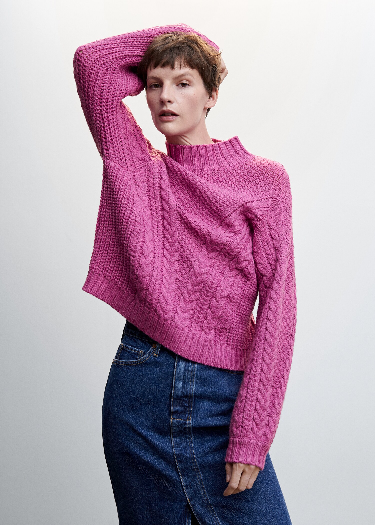 Braided sweater with perkins neck - Medium plane
