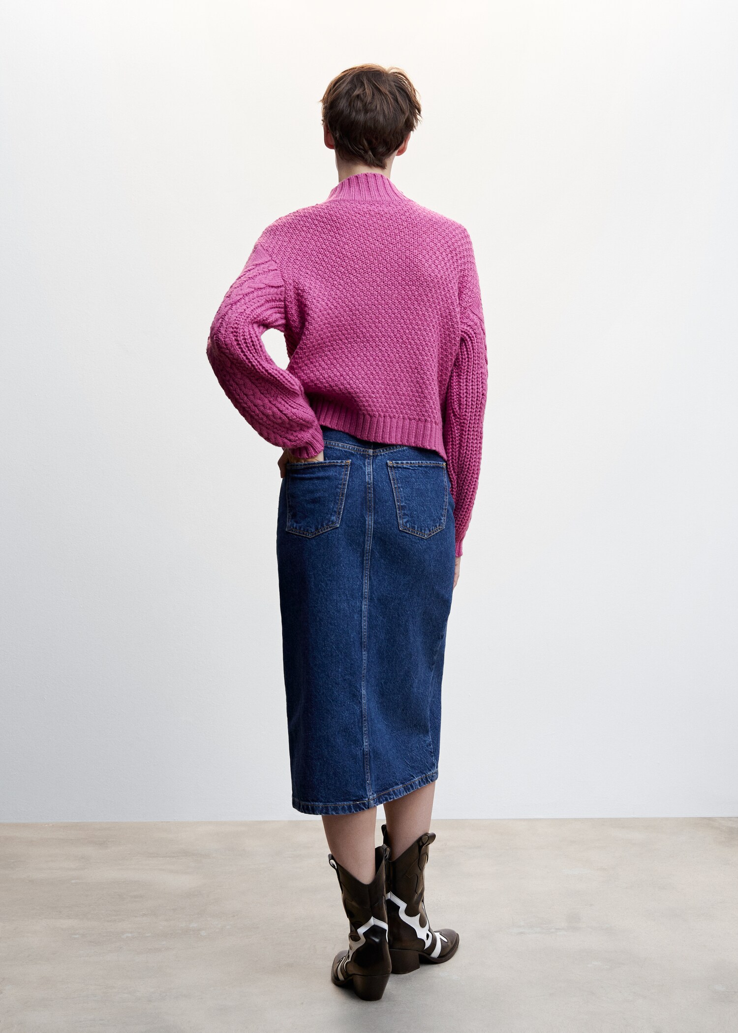 Braided sweater with perkins neck - Reverse of the article